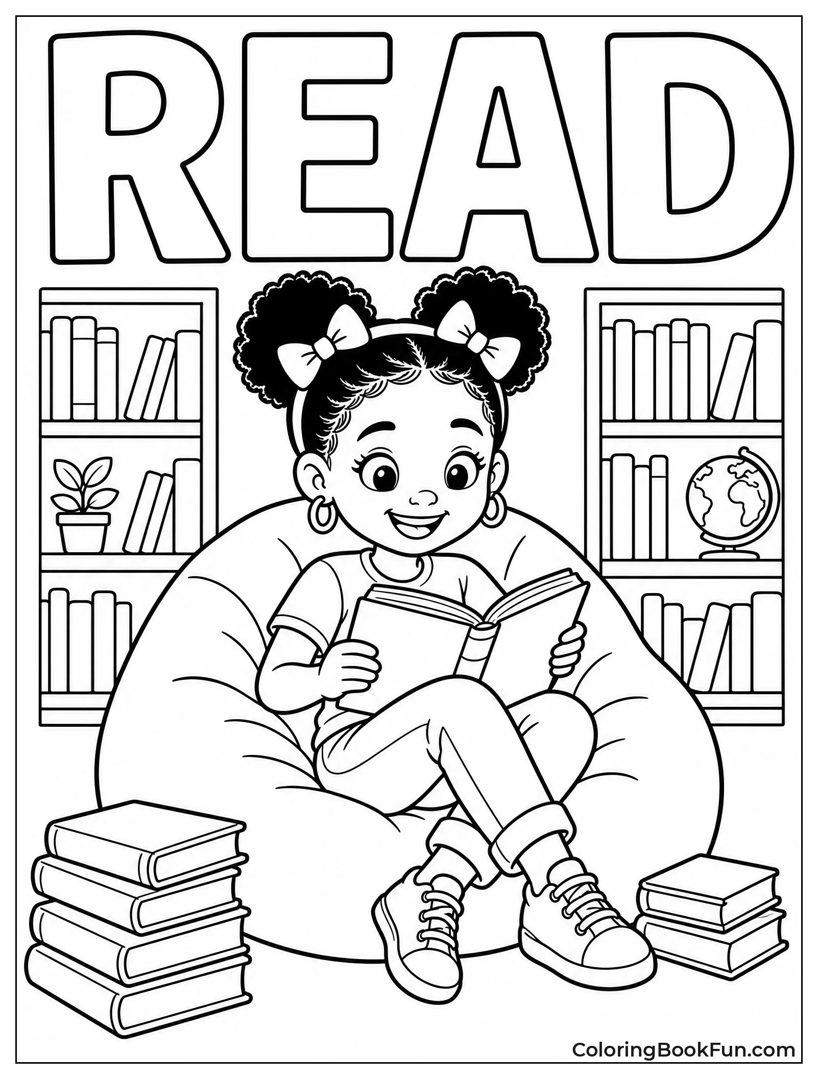 Cozy Girl Reading Books in Library