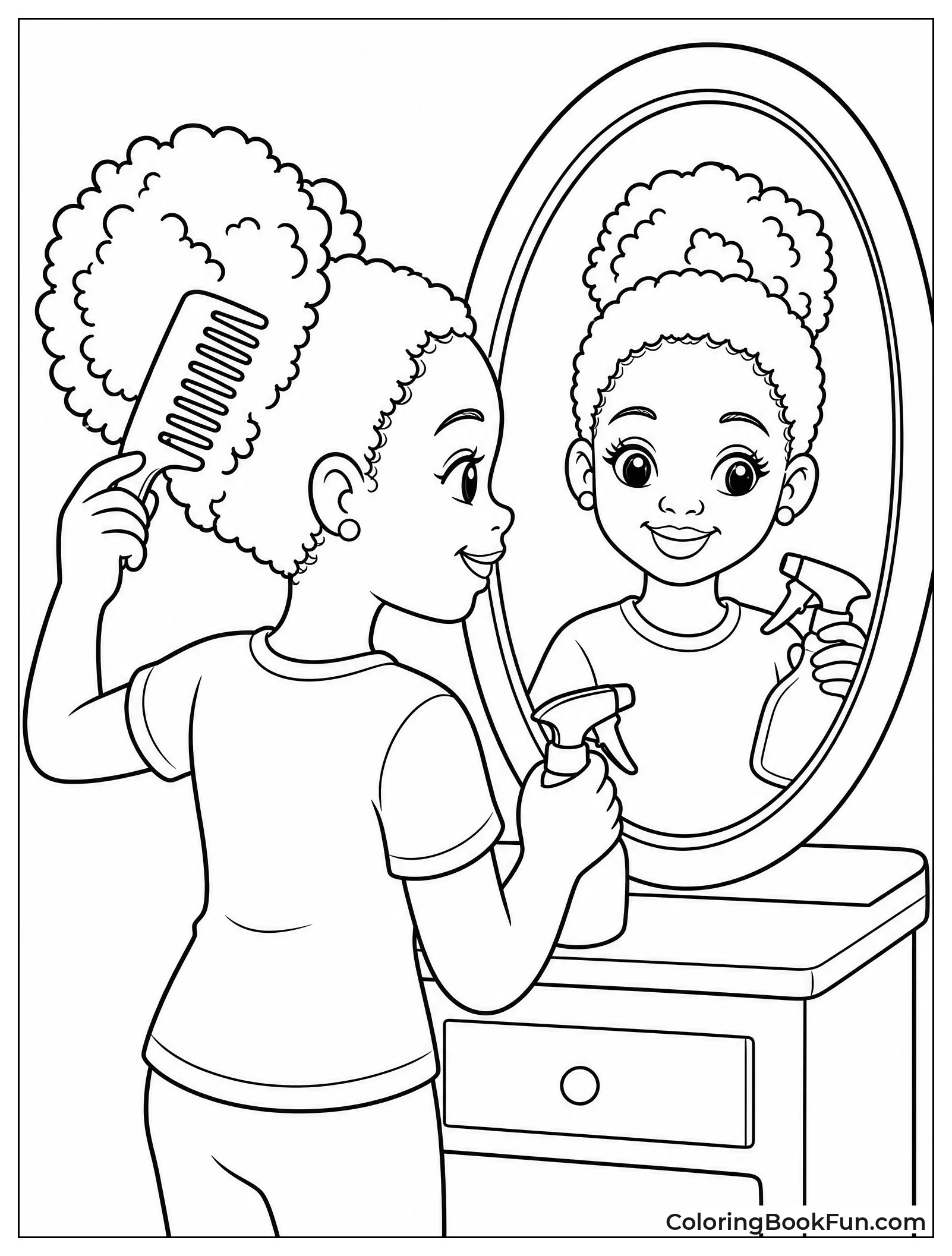 Girl Styling Hair in Mirror