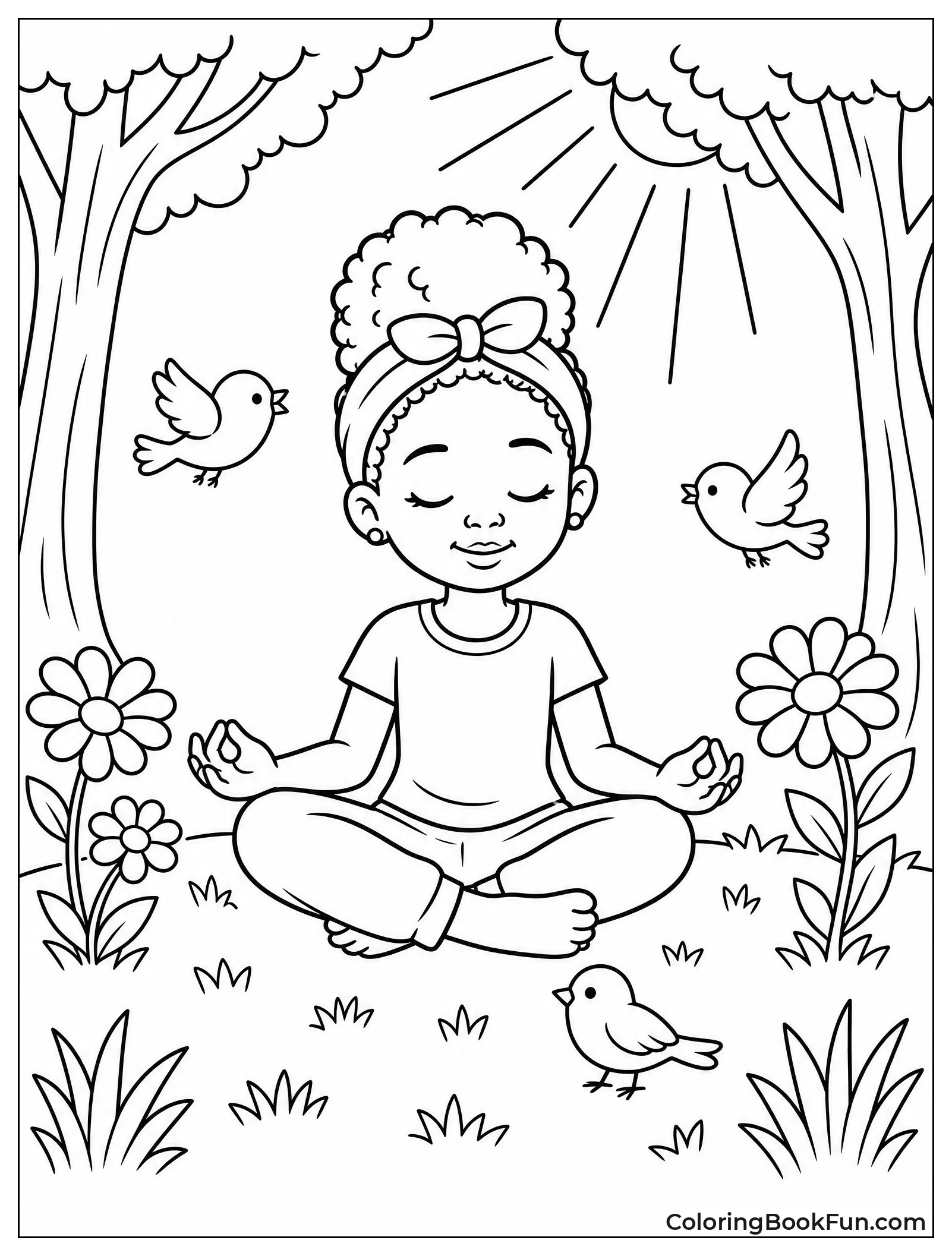 Girl Meditating in Sunny Forest