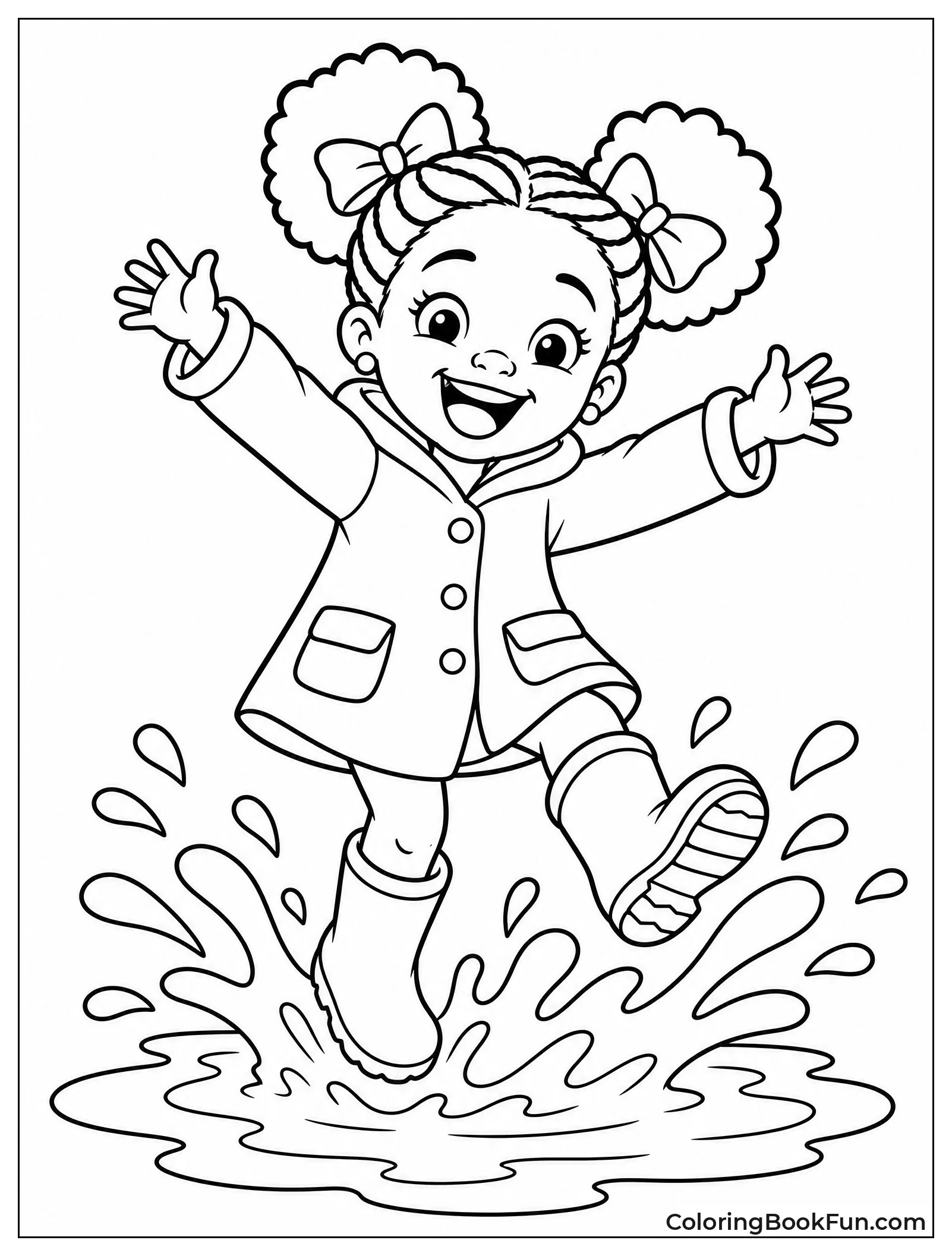 Happy Girl Jumping in Puddle