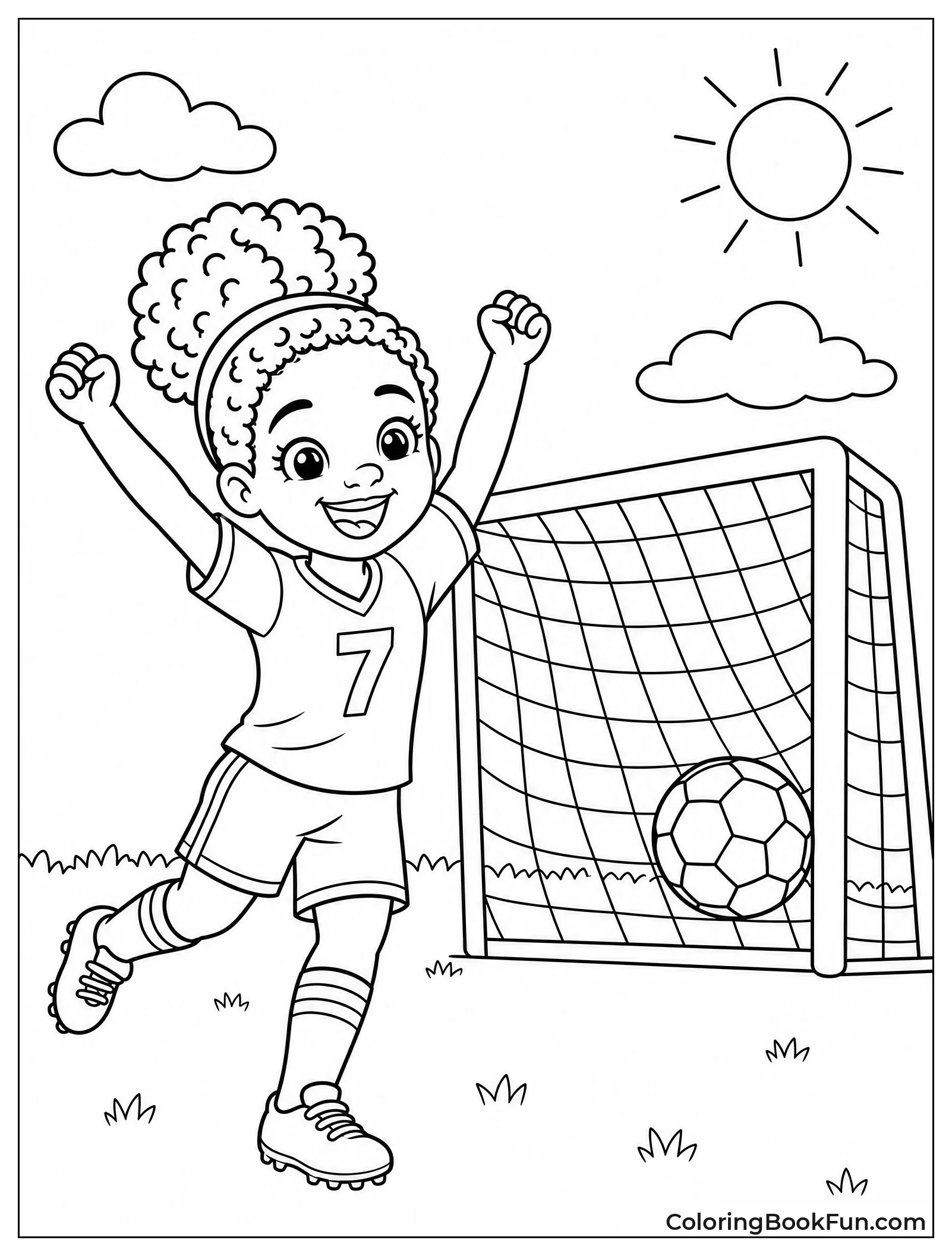 Victorious Girl Scoring Soccer Goal