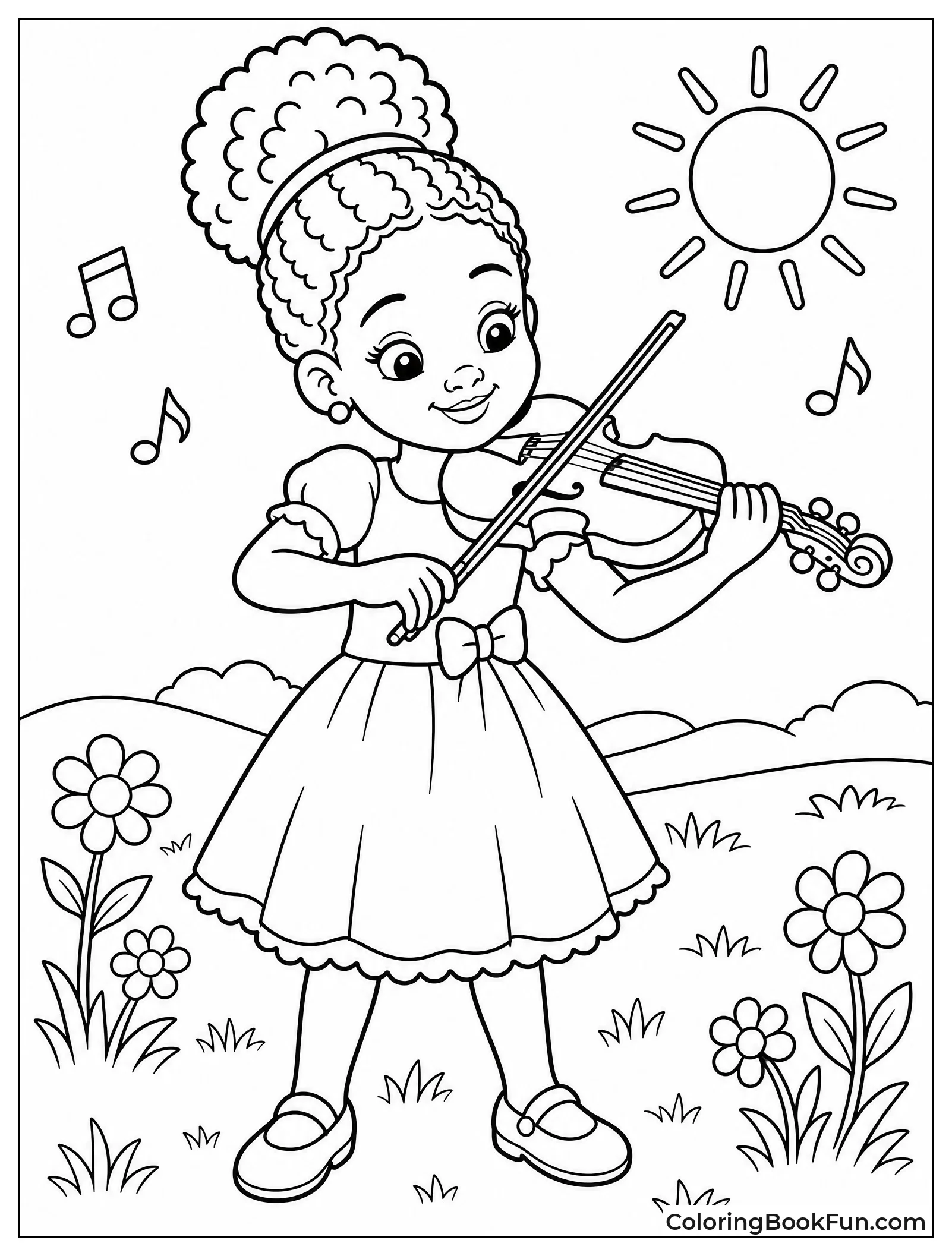 Girl Playing Violin in Meadow