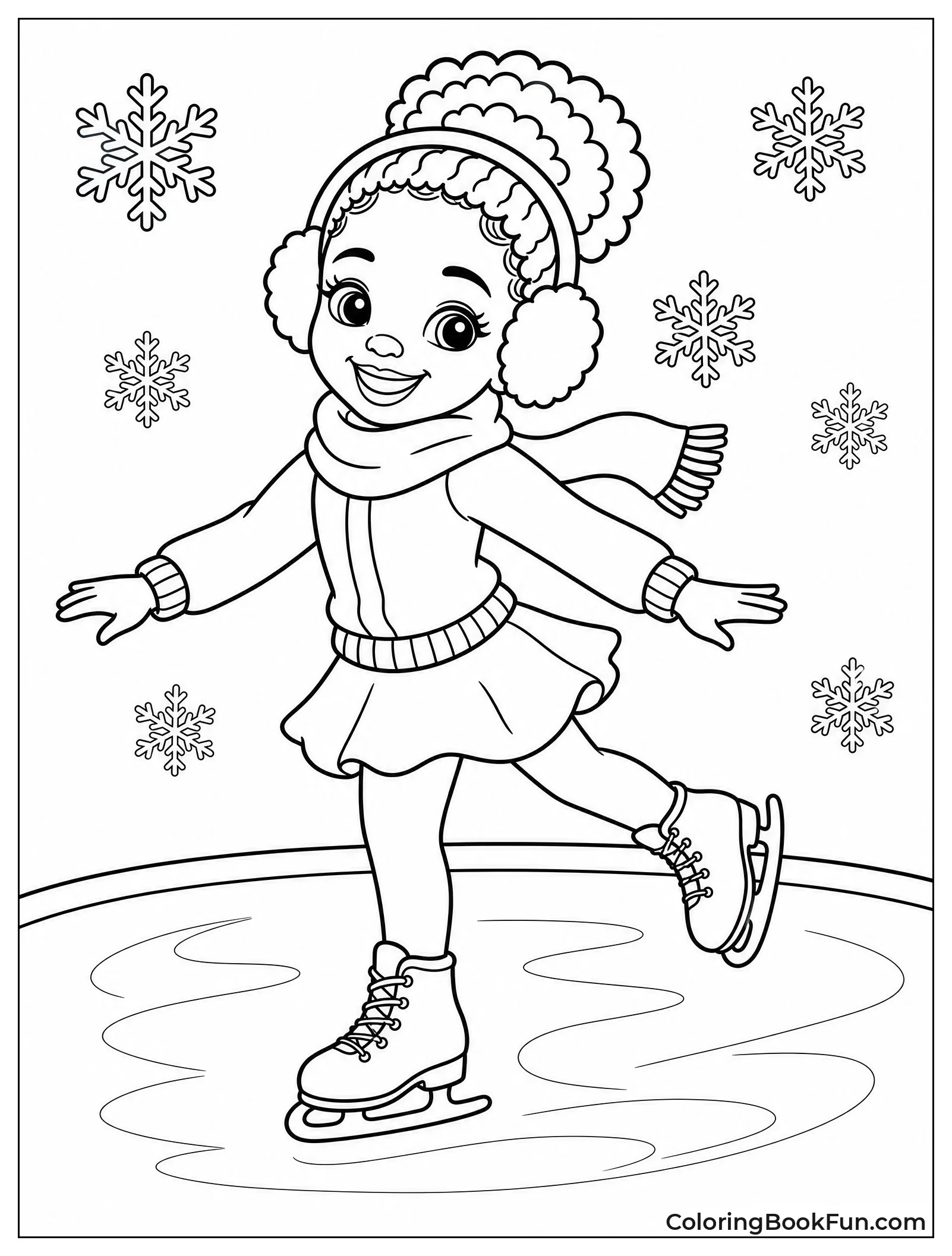 Graceful Girl Ice Skating Outside