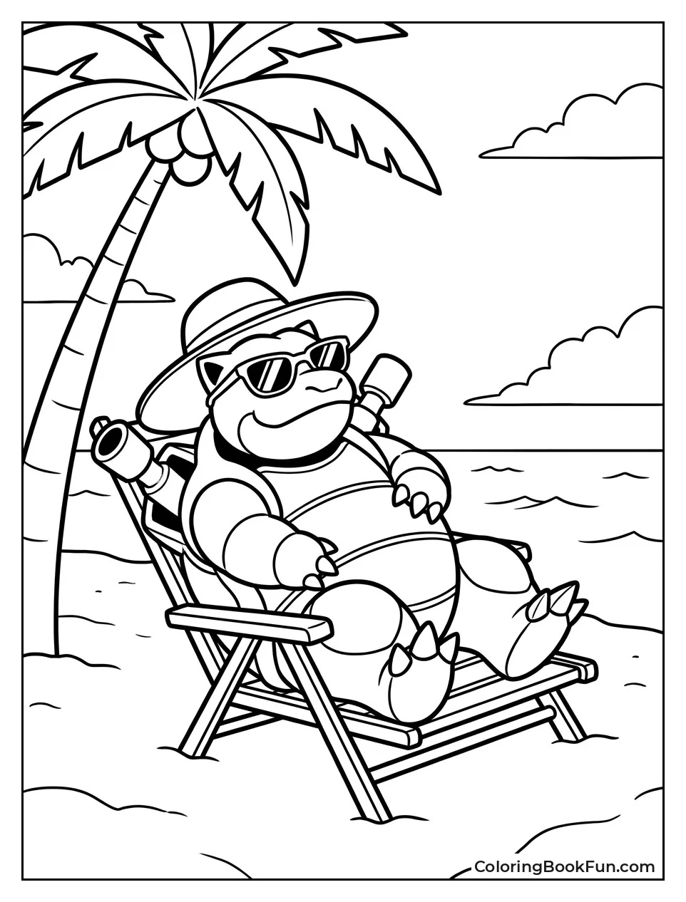 Blastoise Relaxes on Tropical Beach