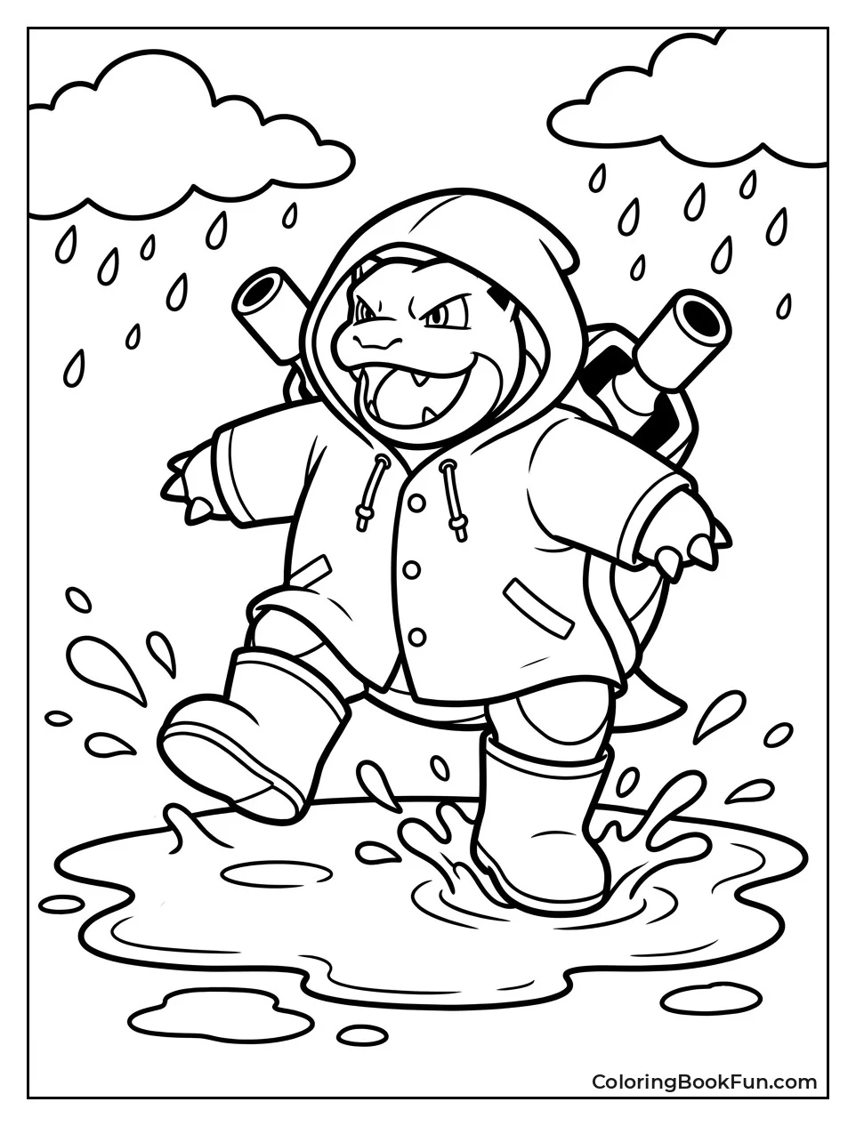 Blastoise Splashes in Rain Puddles