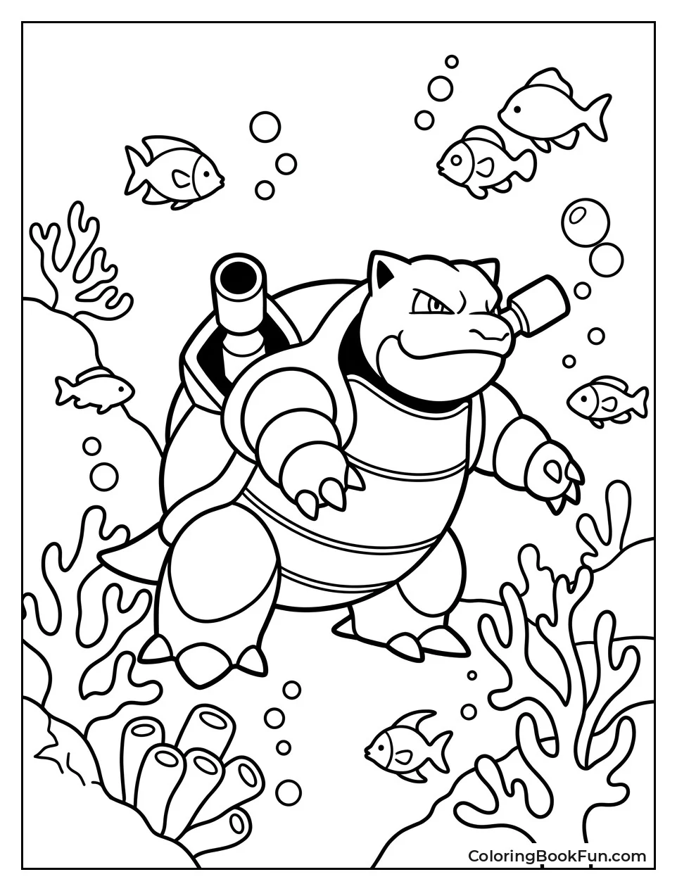 Blastoise Swims in Coral Reef