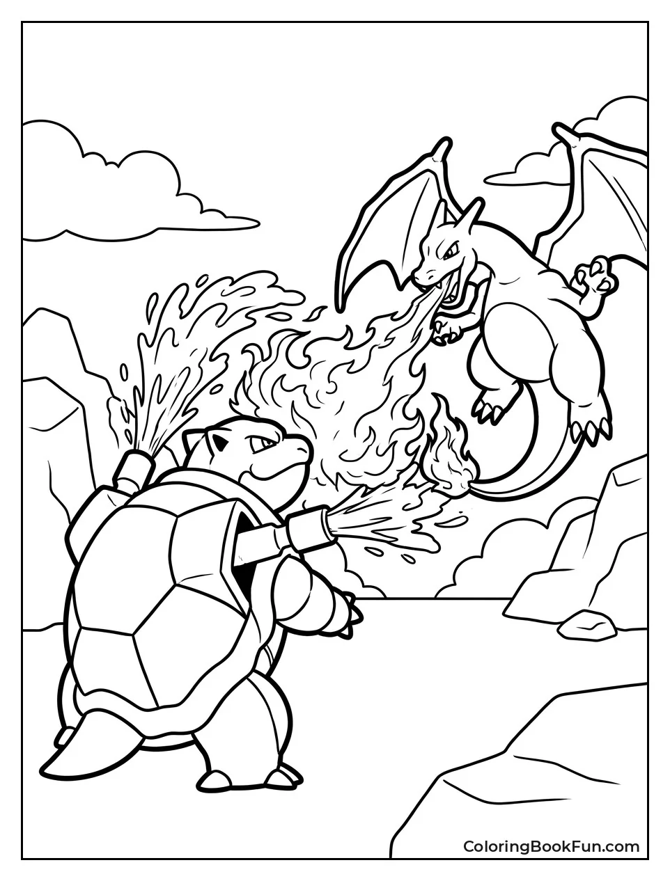 Blastoise Battles Charizard with Water