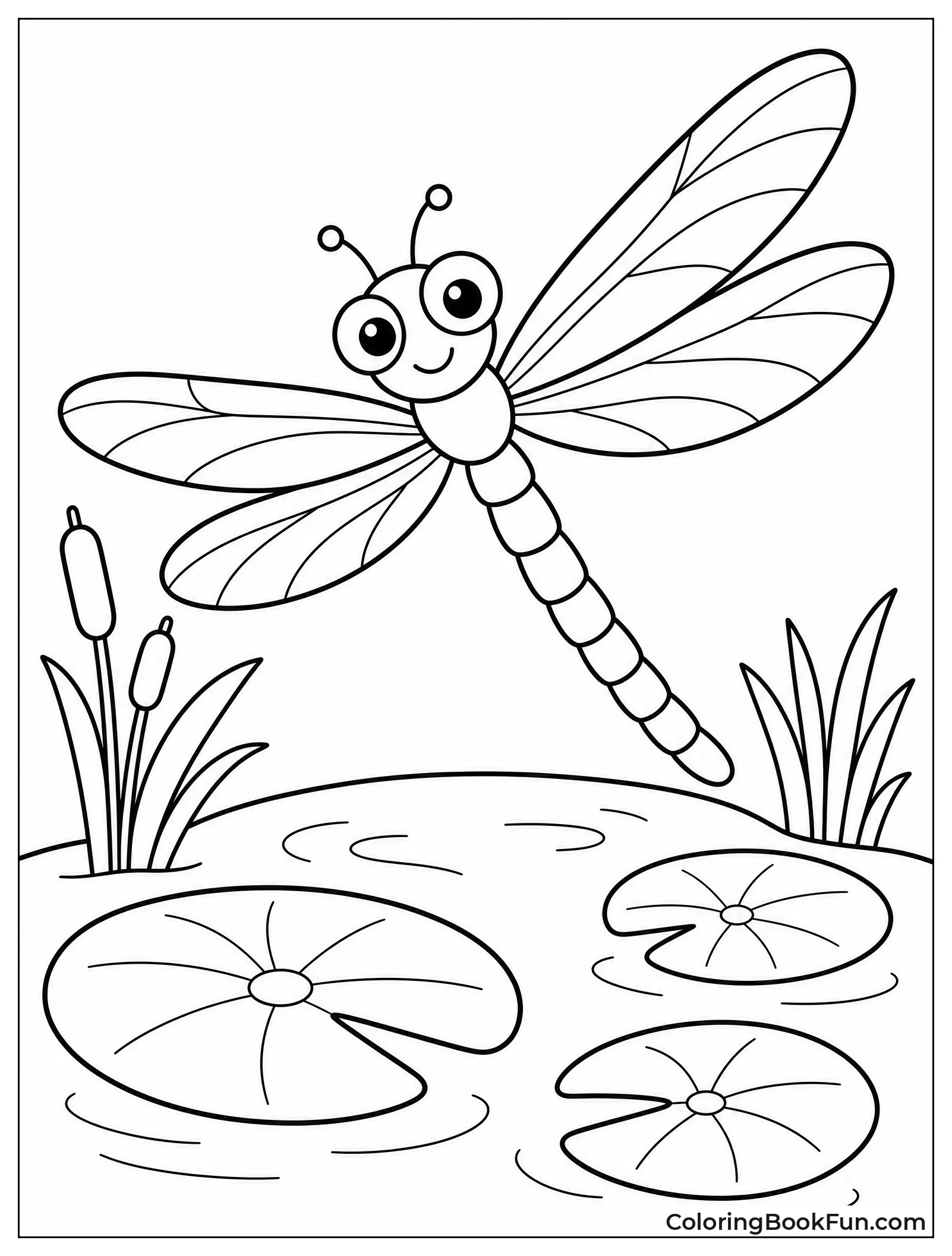 Dragonfly Hovering over Lily Pond