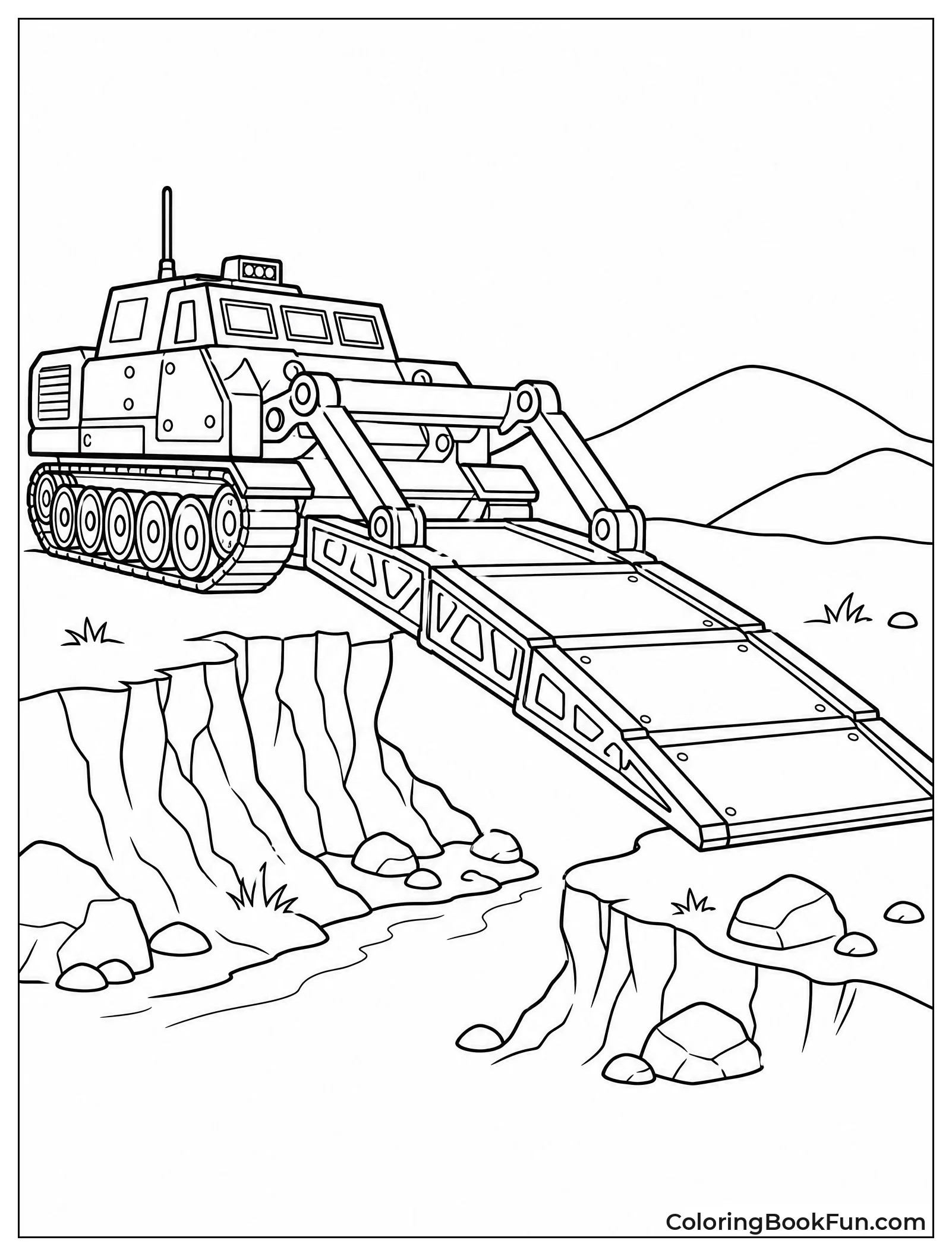 Tank Laying a Metal Bridge
