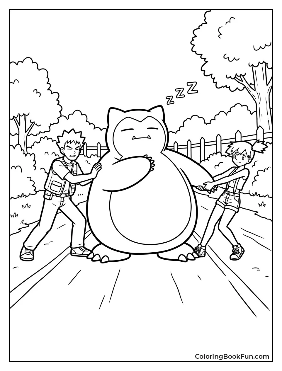 Brock and Misty Push Snorlax