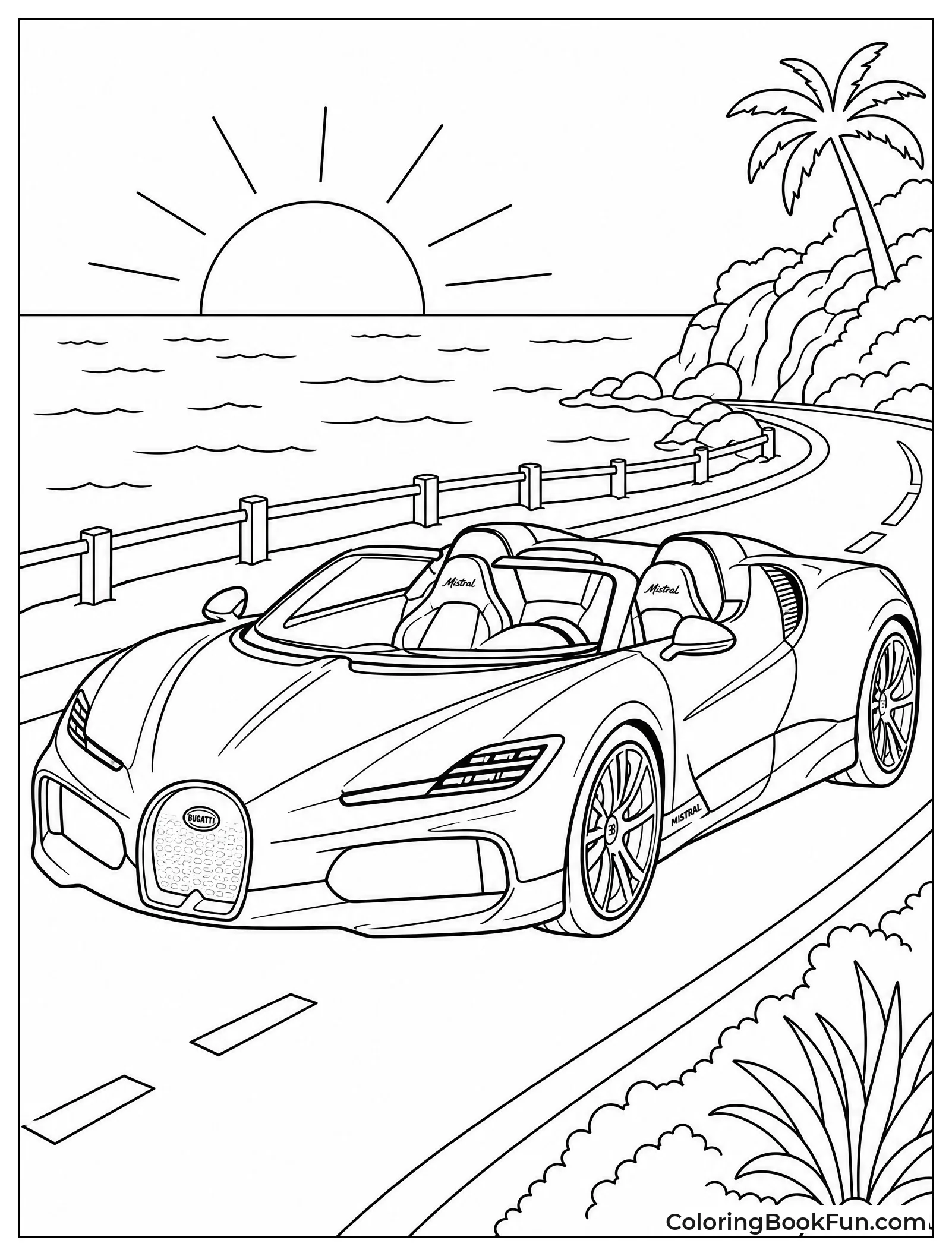 Open Top Bugatti Driving at the Beach