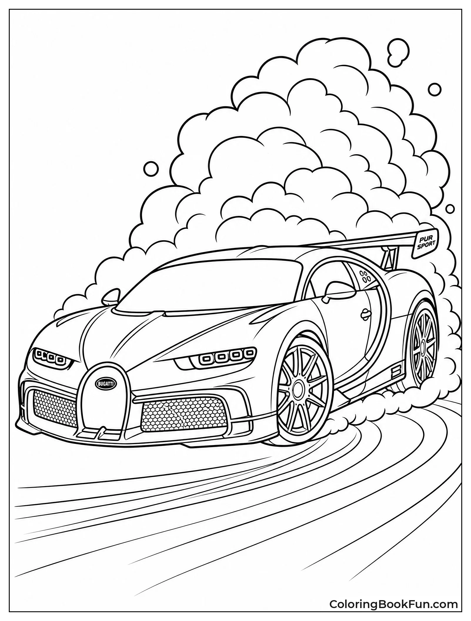 Bugatti Drifting Around the Corner with Smoke