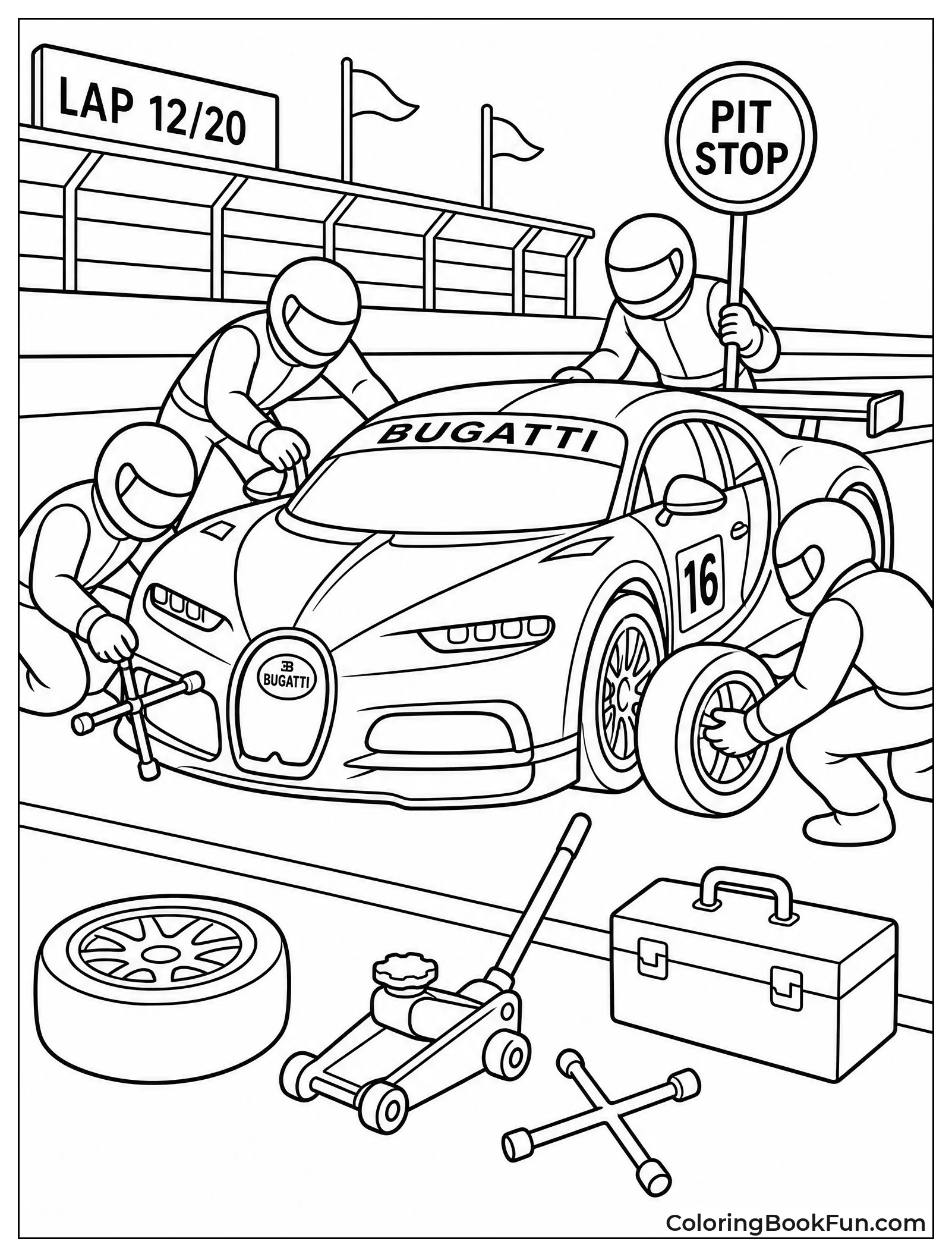 Mechanics Changing Tires at the Pit Stop