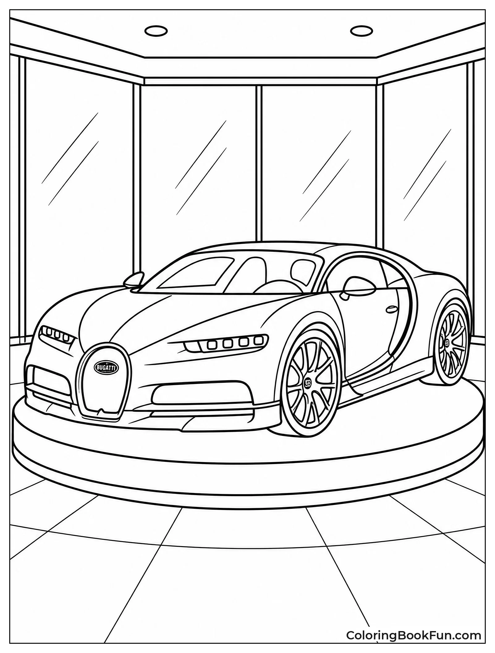 Bugatti Spinning on a Pedestal in the Showroom