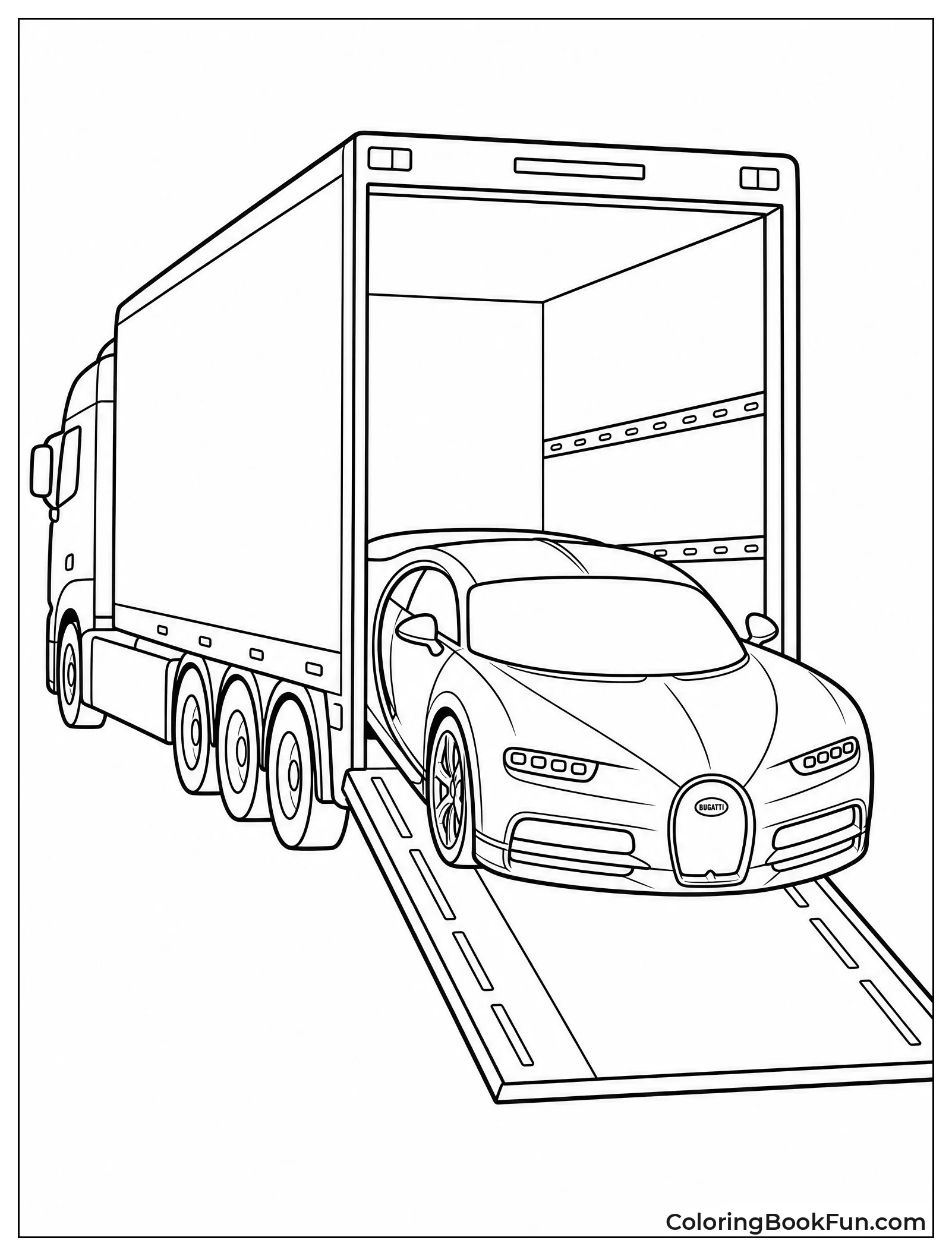 Big Truck Unloading a Shiny Bugatti