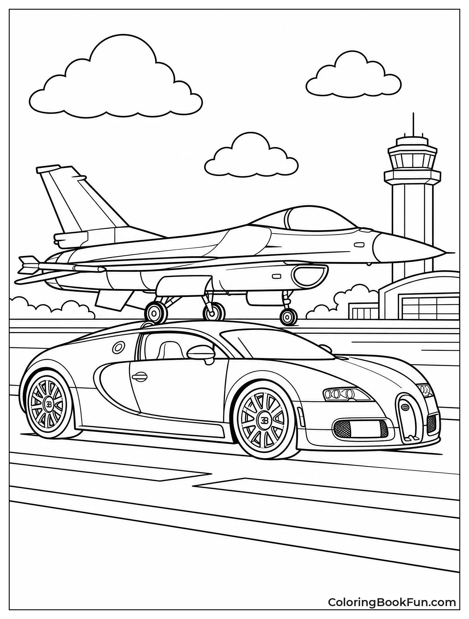 Bugatti Racing a Fighter Jet on the Runway