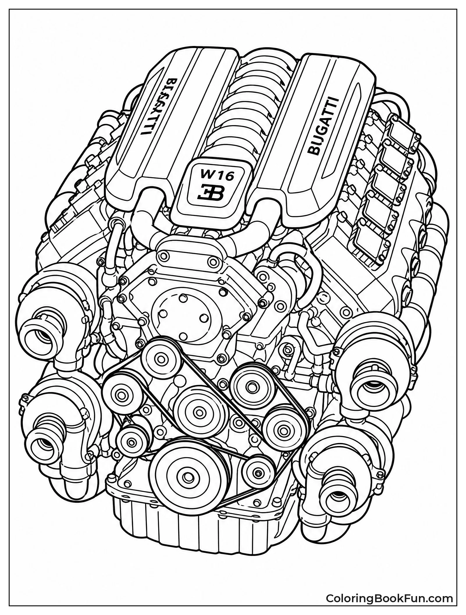 Giant W16 Engine with Four Turbochargers
