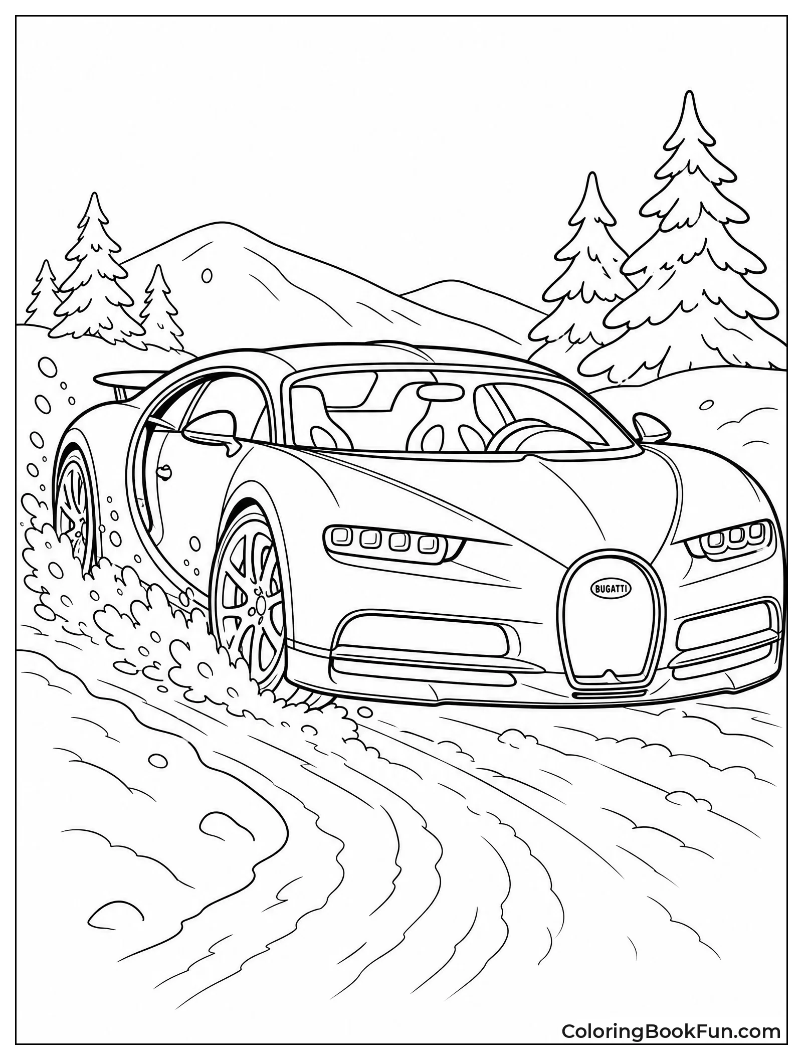 Bugatti Driving Through Deep Snowy Woods