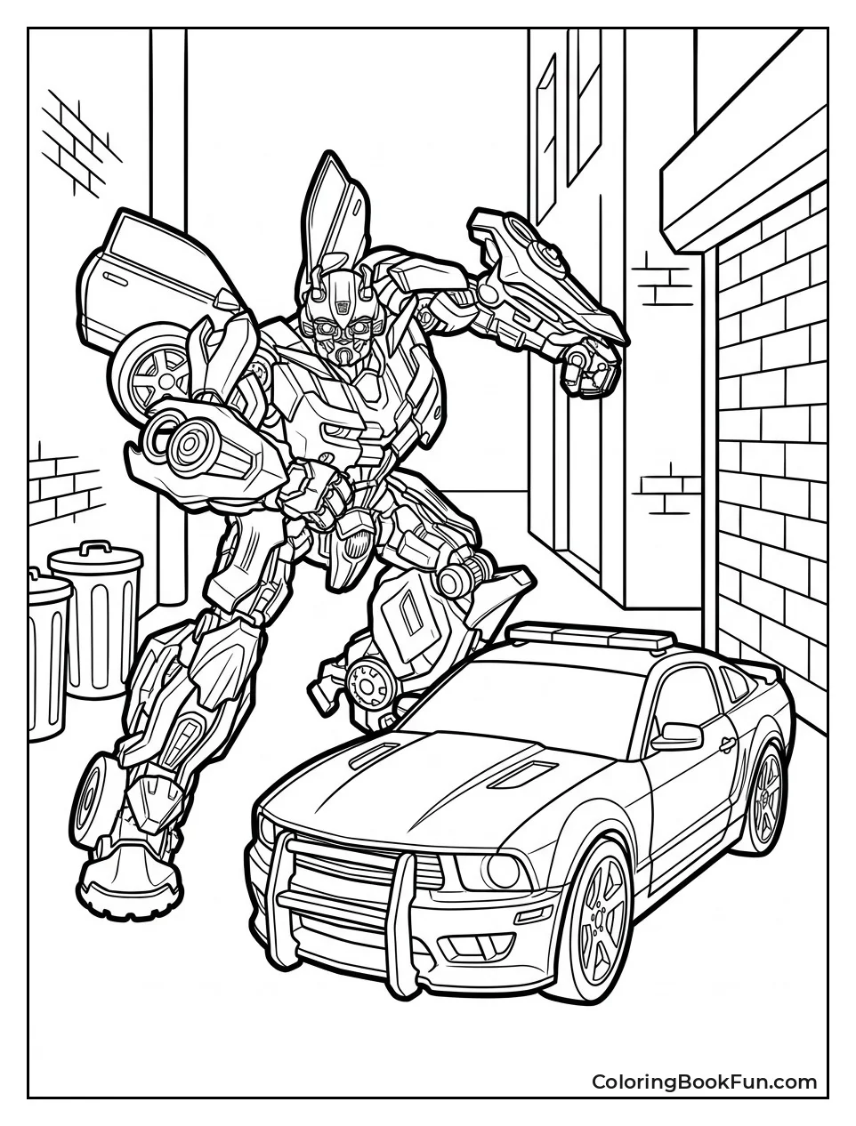Bumblebee Battles Barricade in Alley
