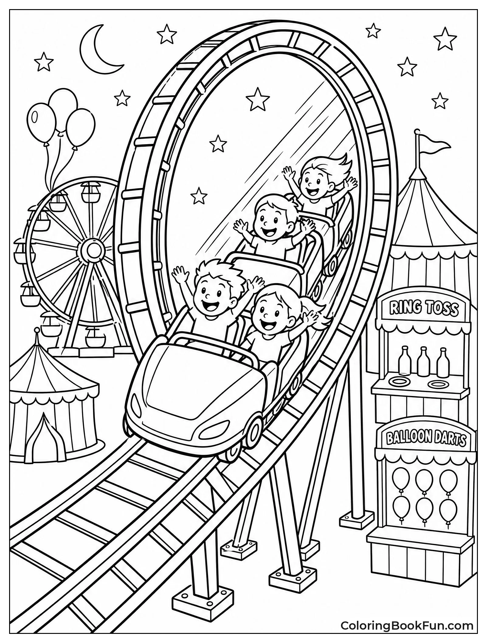 Roller Coaster Going Through Loop