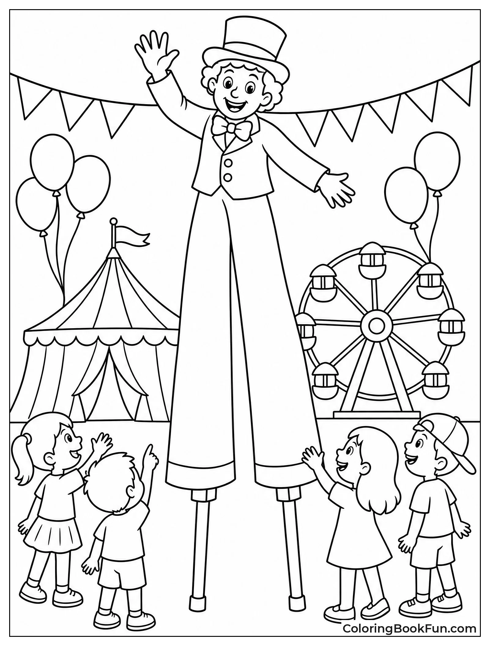 Stilt Walker Waving to Kids