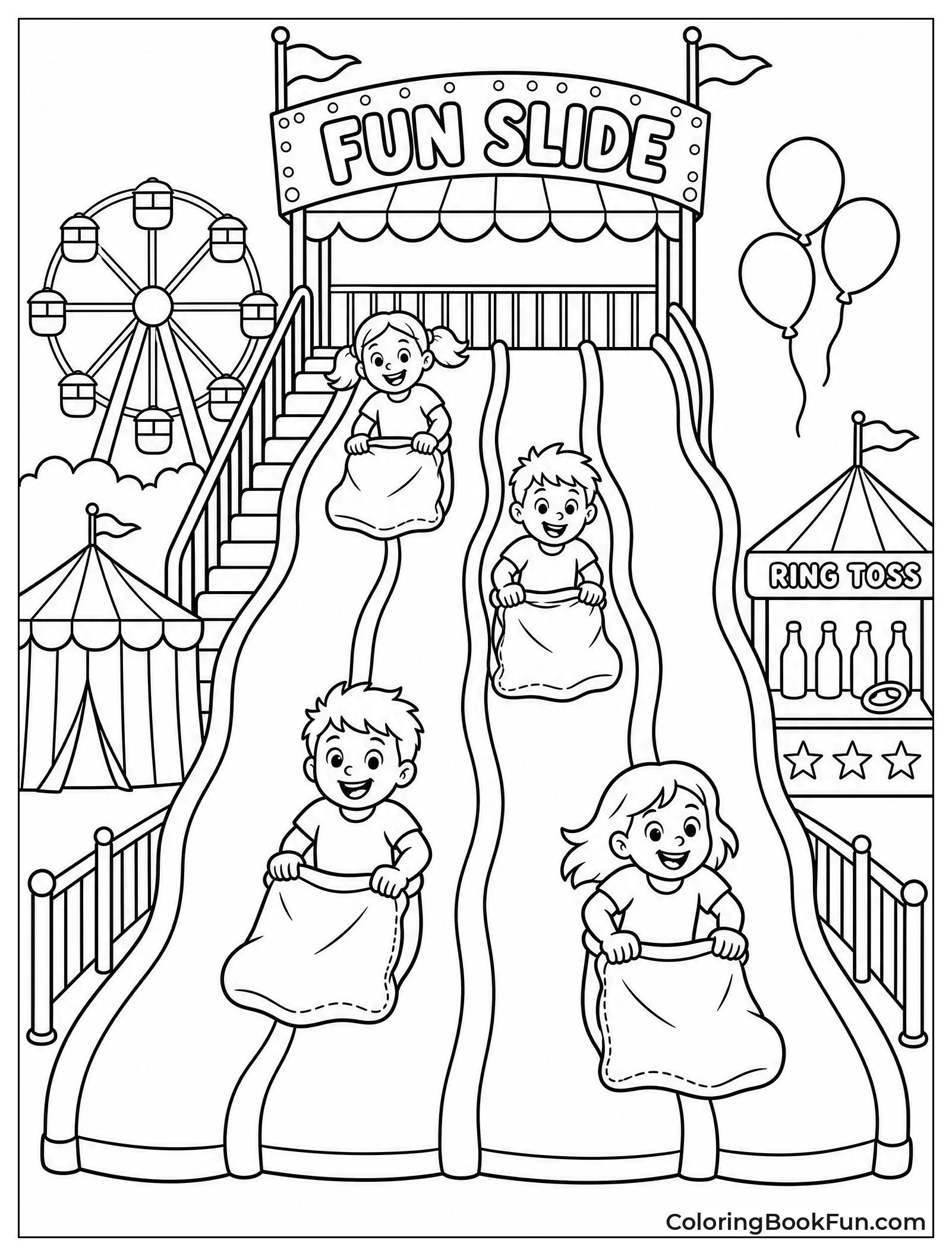 Children Sliding Down Giant Slide