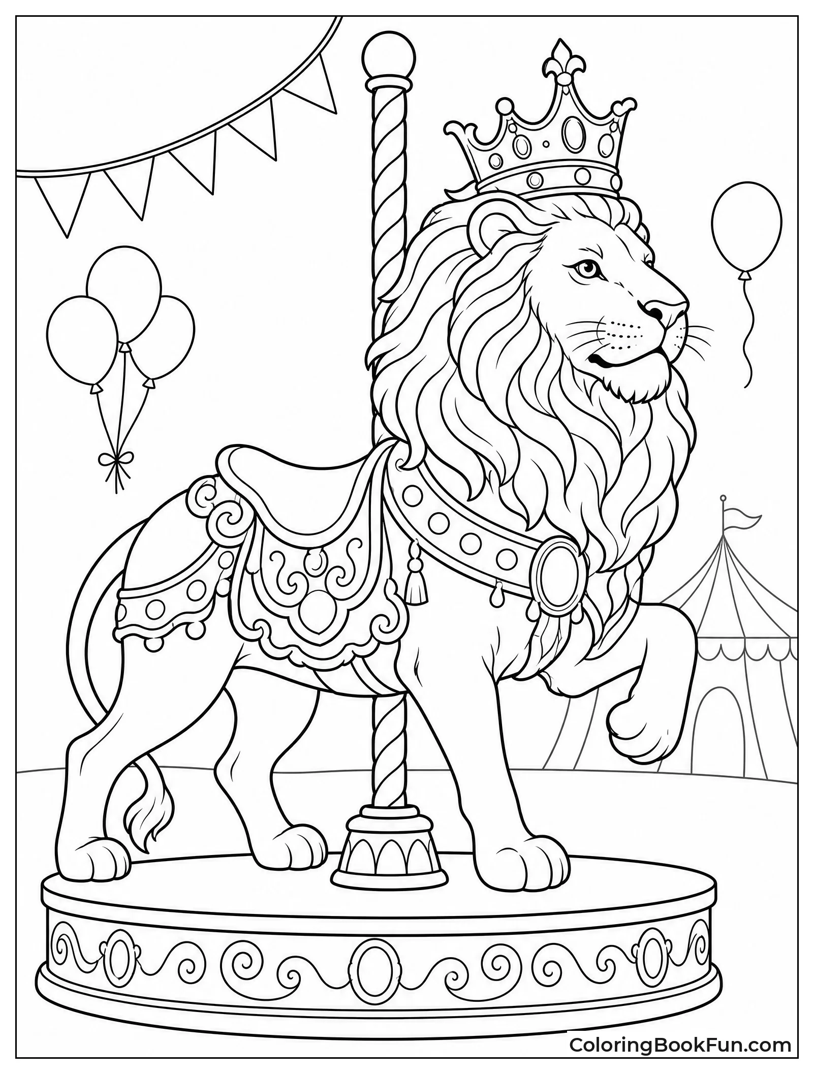 Majestic Carousel Lion with Crown