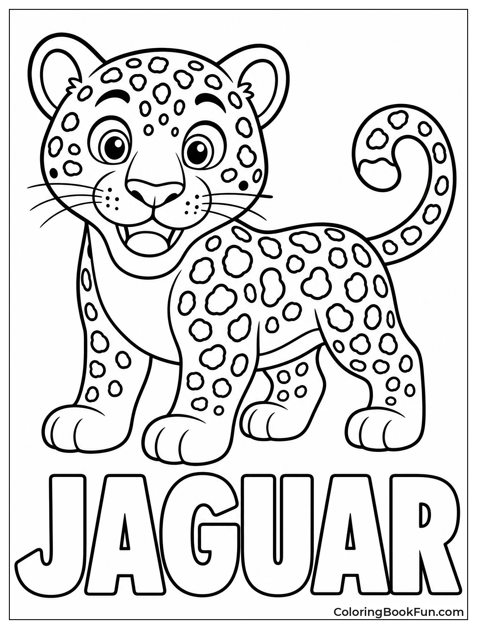 Cute Cartoon Jaguar with Big Eyes
