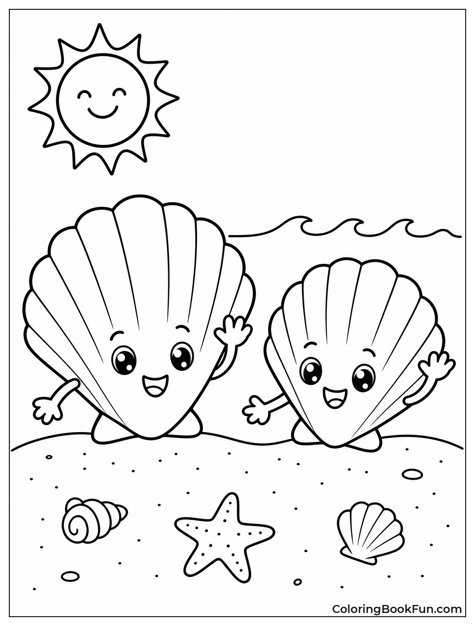 Two Cute Seashells Waving Hello