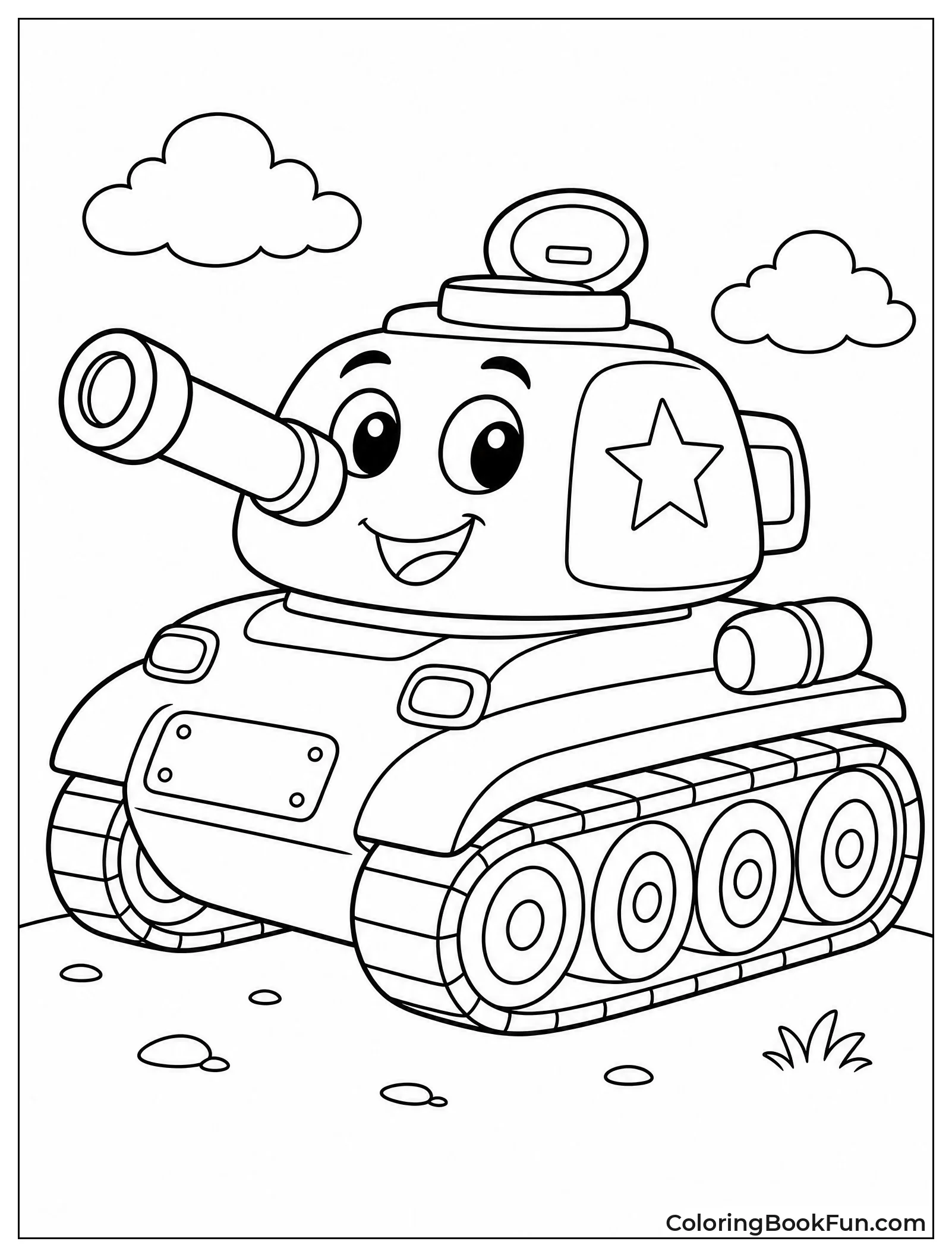 Smiling Cartoon Tank with Eyes