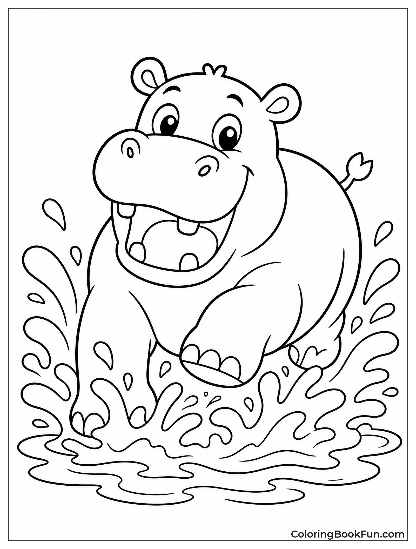 Hippo Charging Through Shallow Water
