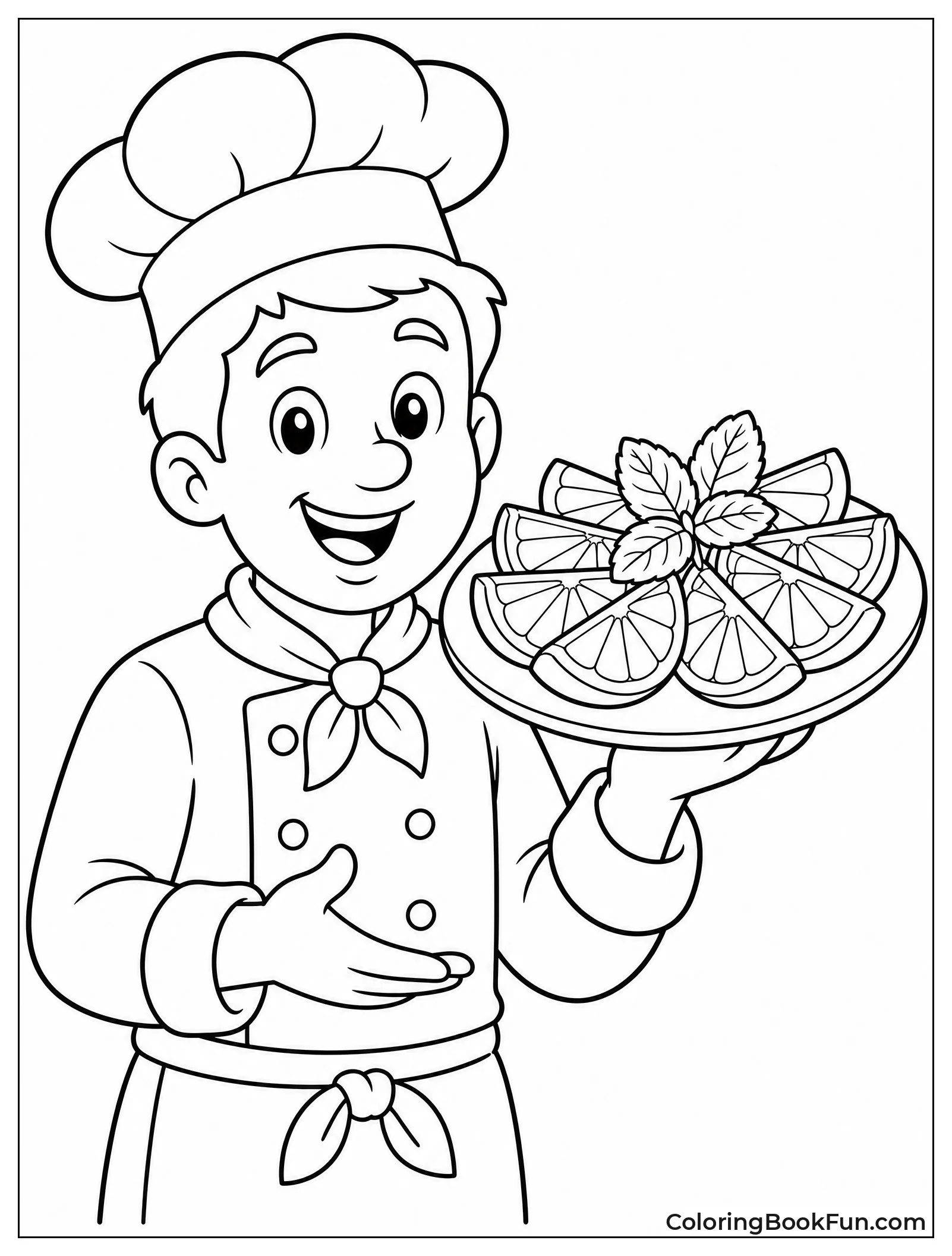Chef Serving a Plate of Oranges