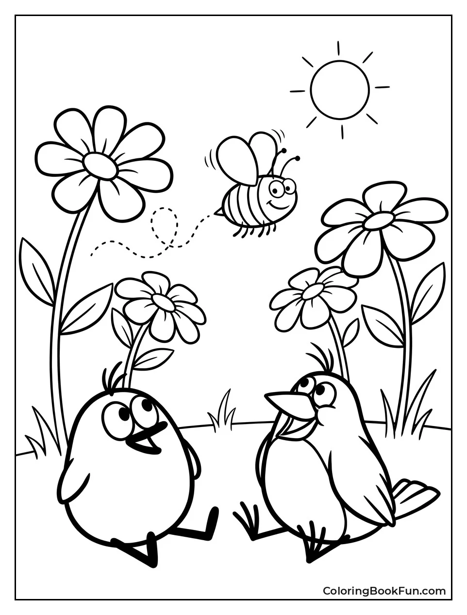 Friends Watching Bee Near Flowers