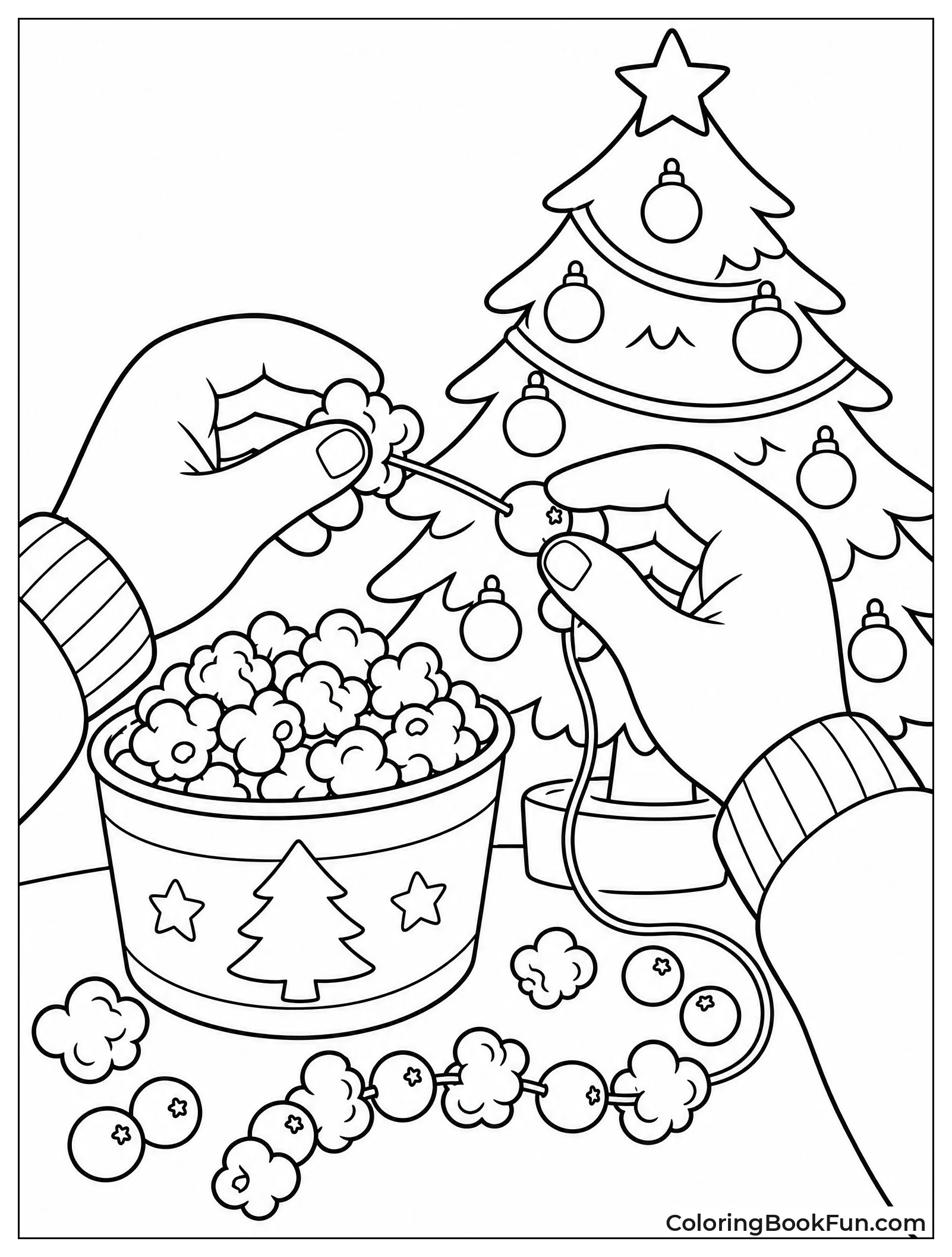Hands Threading Christmas Popcorn Garland