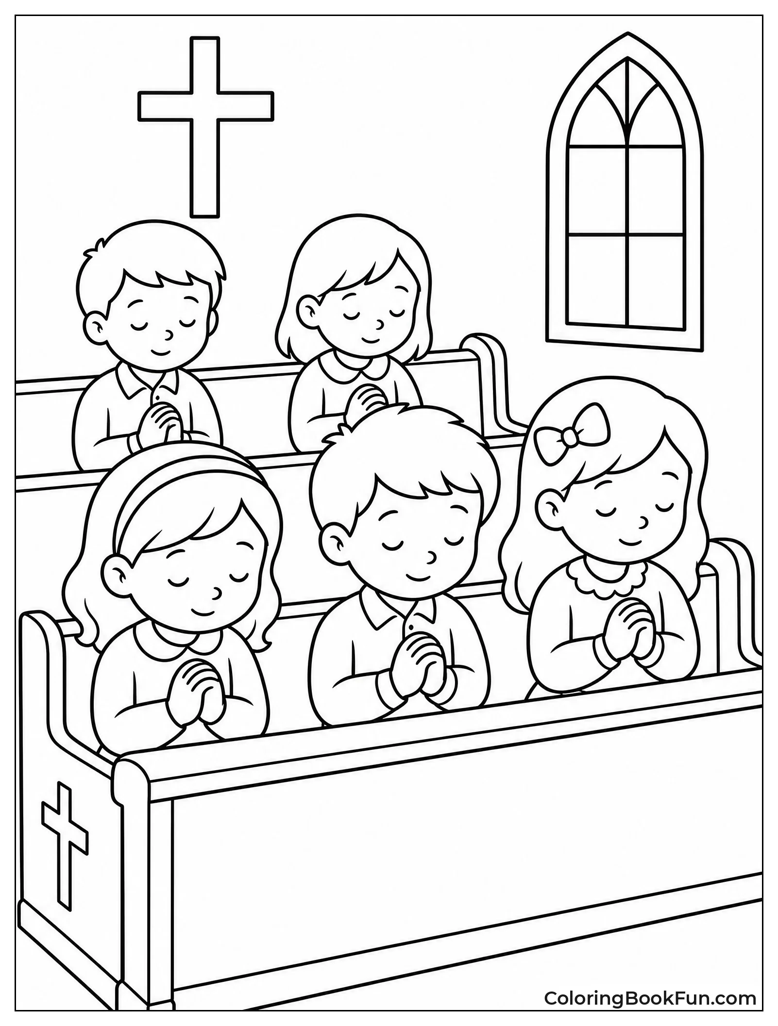 Children Praying Quietly in Church