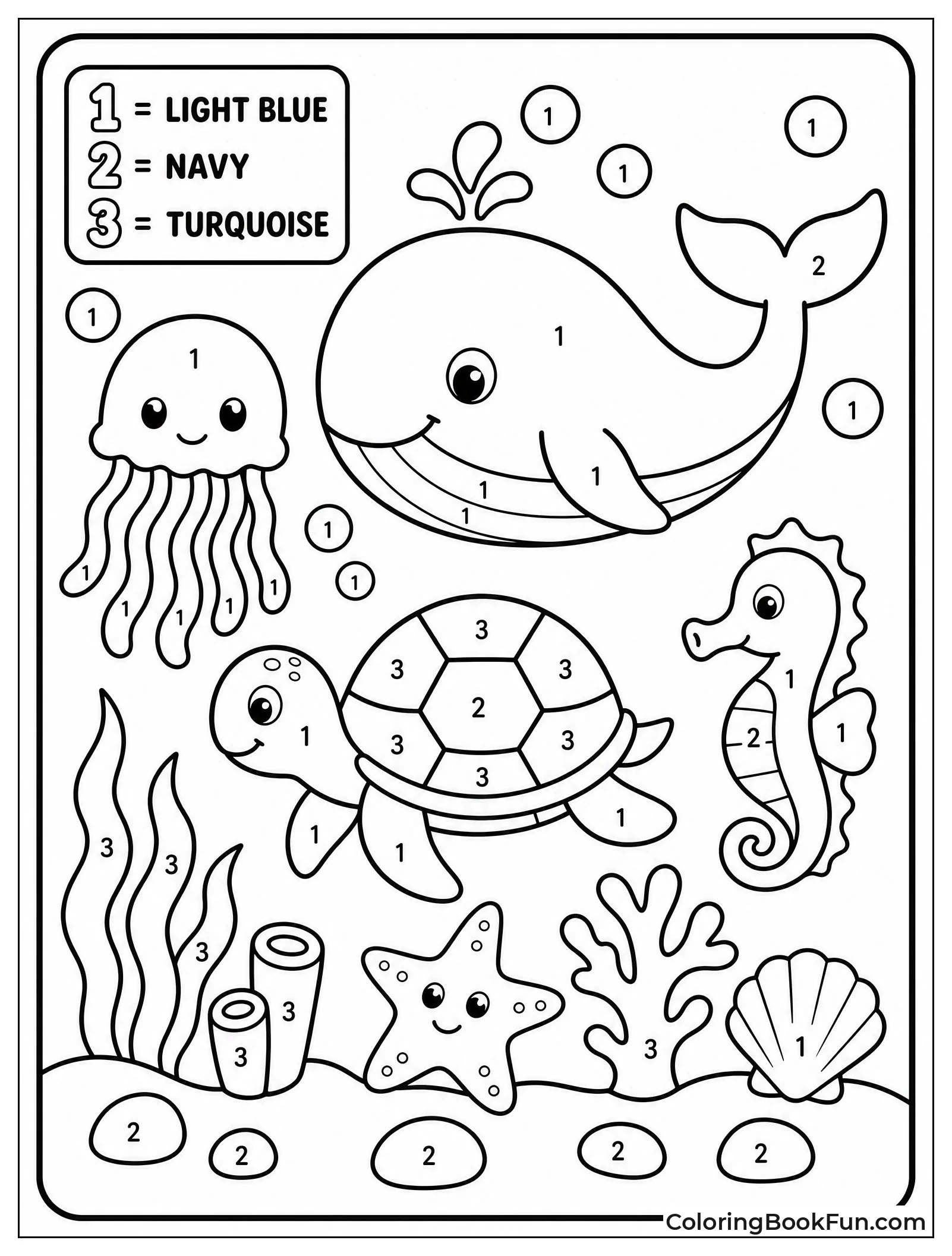 Coloring Underwater Scene by Number