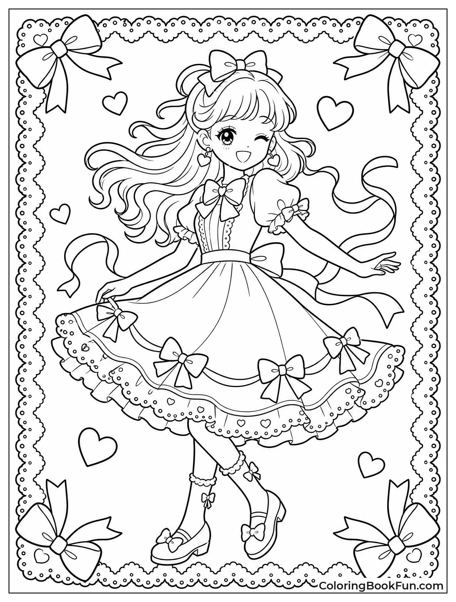 Girl Twirling with Flowing Bows