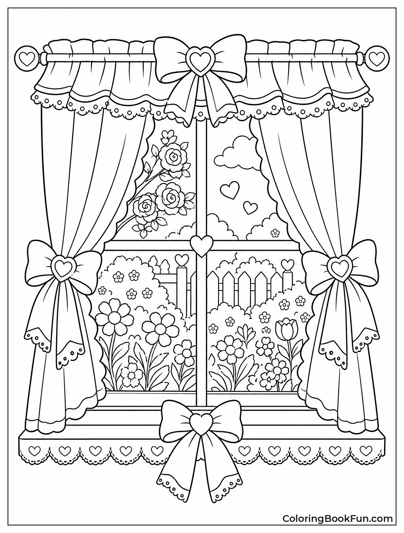 Window with Ribbon Tied Curtains
