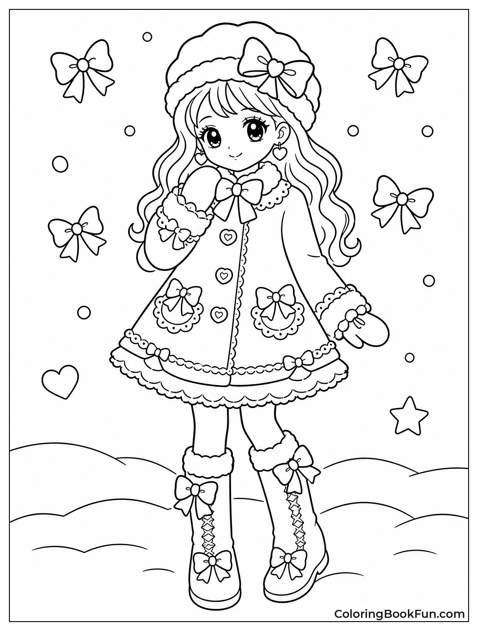 Snowy Scene with Bow Snowflakes