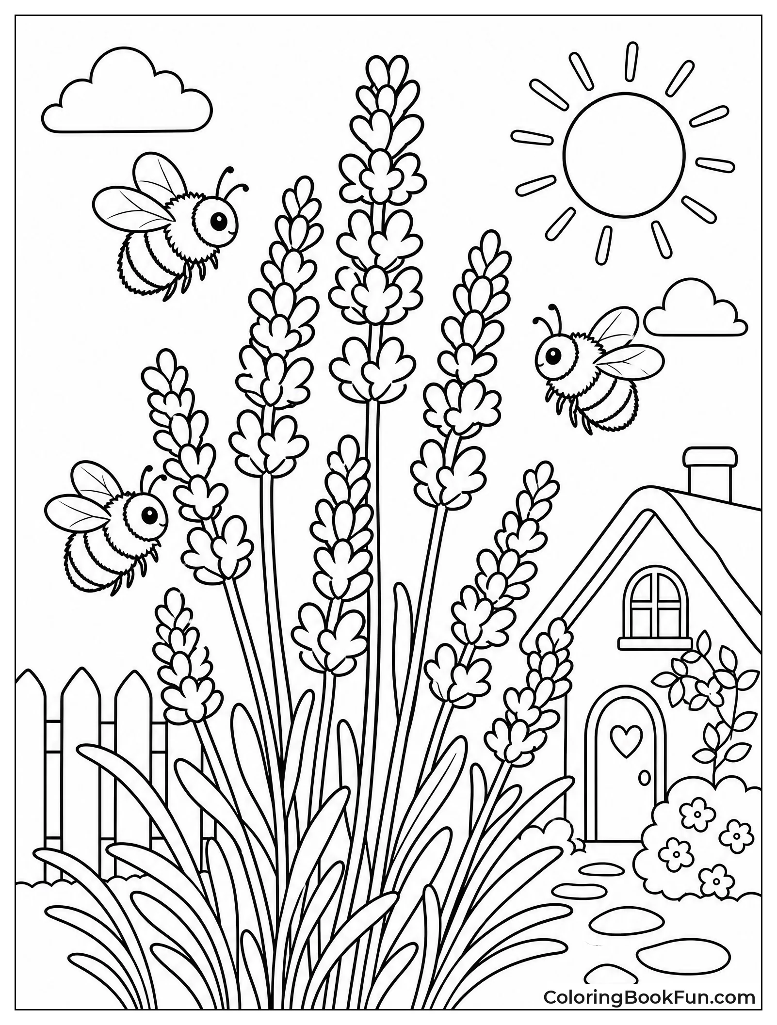 Bees Flying around Lavender Stalks