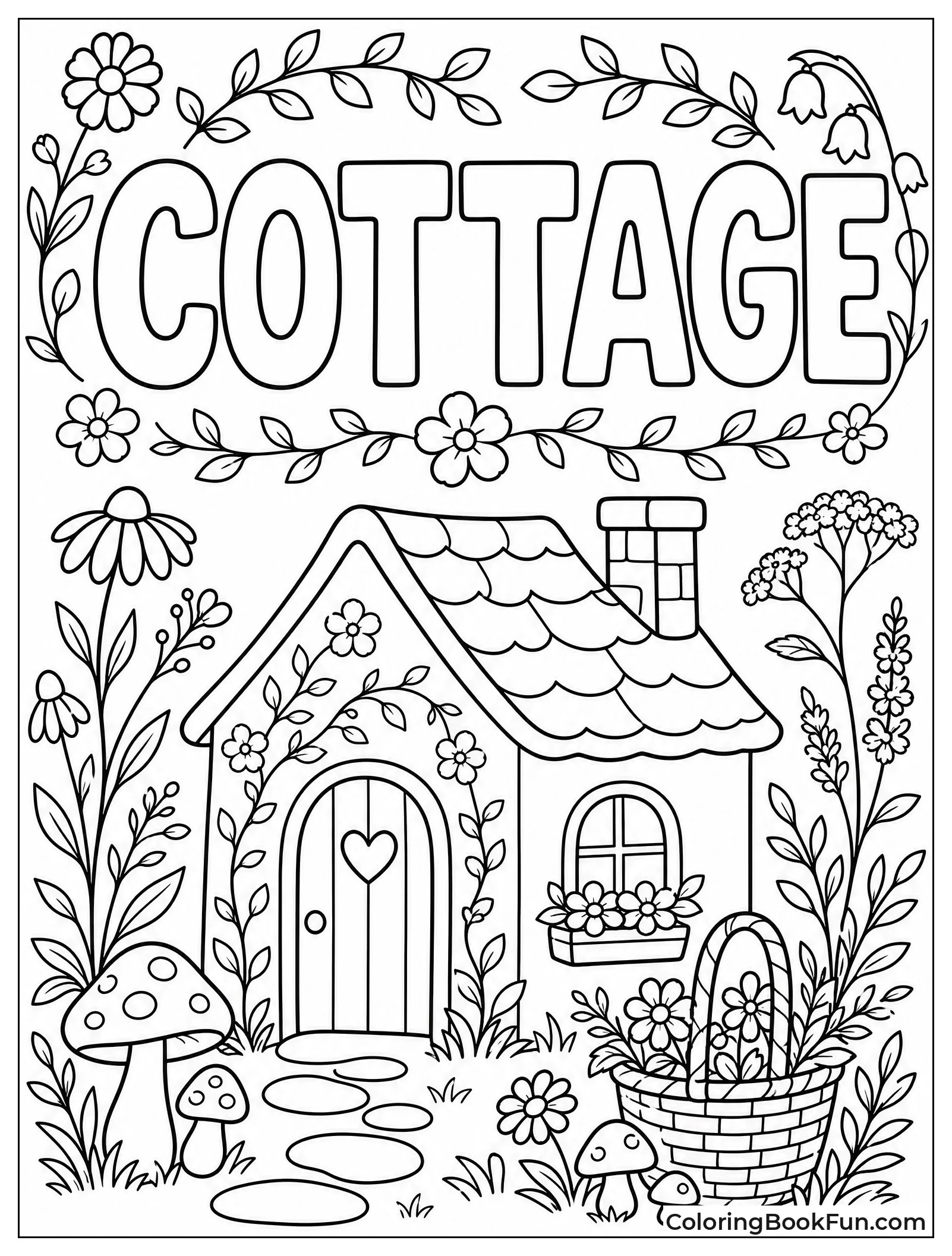 Word Cottage Surrounded by Wildflowers