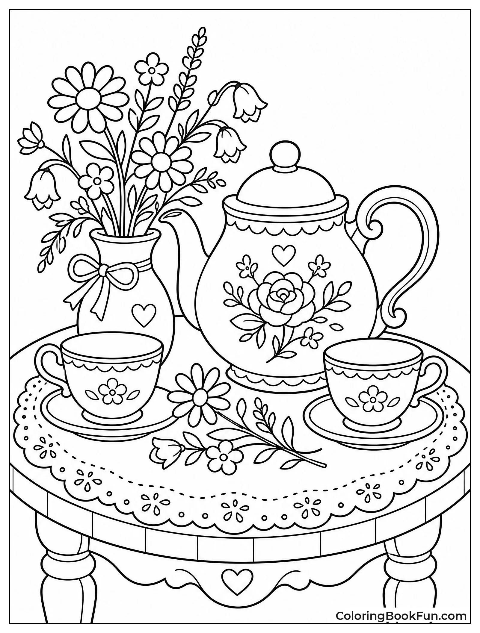 Vintage Tea Set with Fresh Flowers