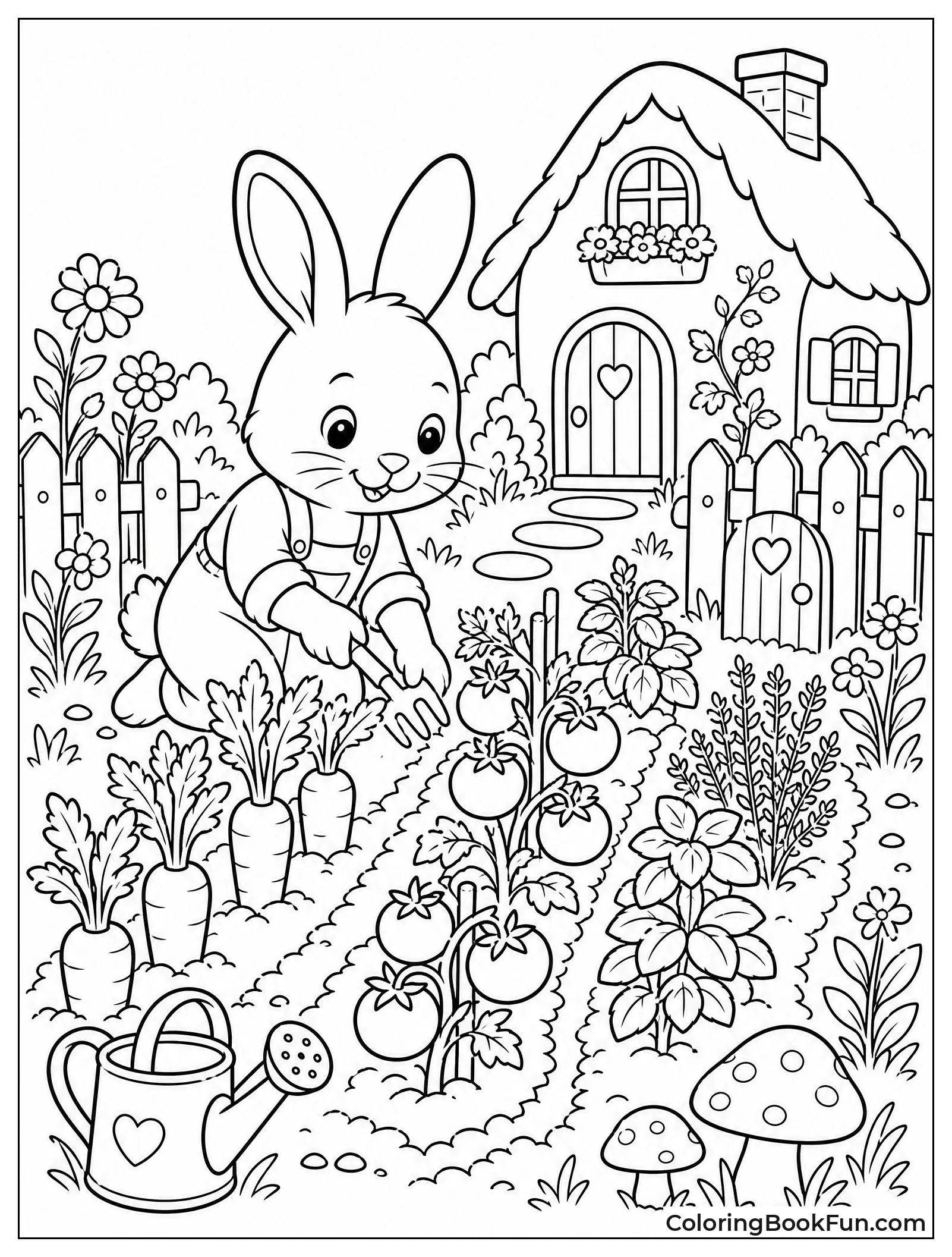 Rabbit Tending Rows of Vegetables