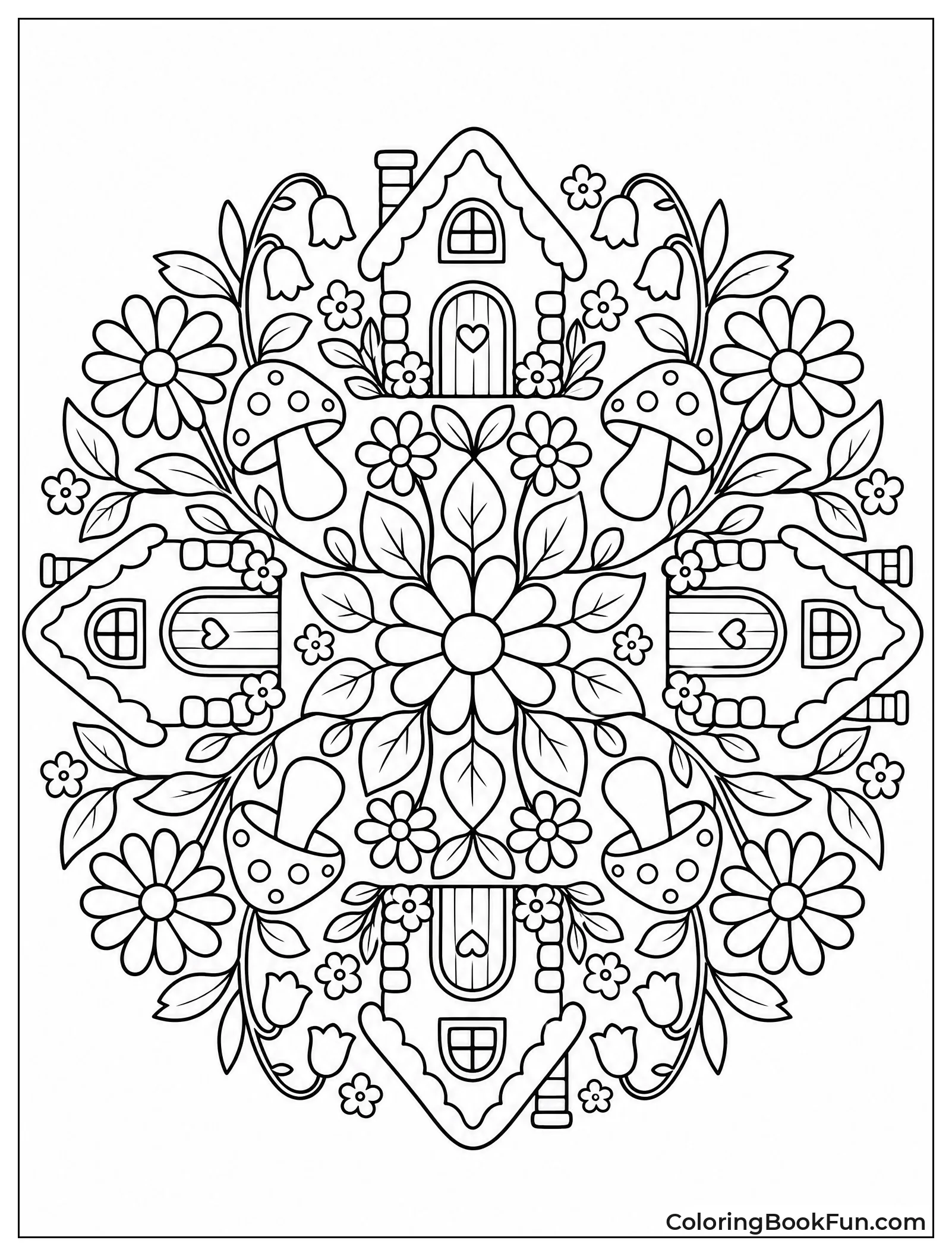 Mandala with Flowers and Mushrooms