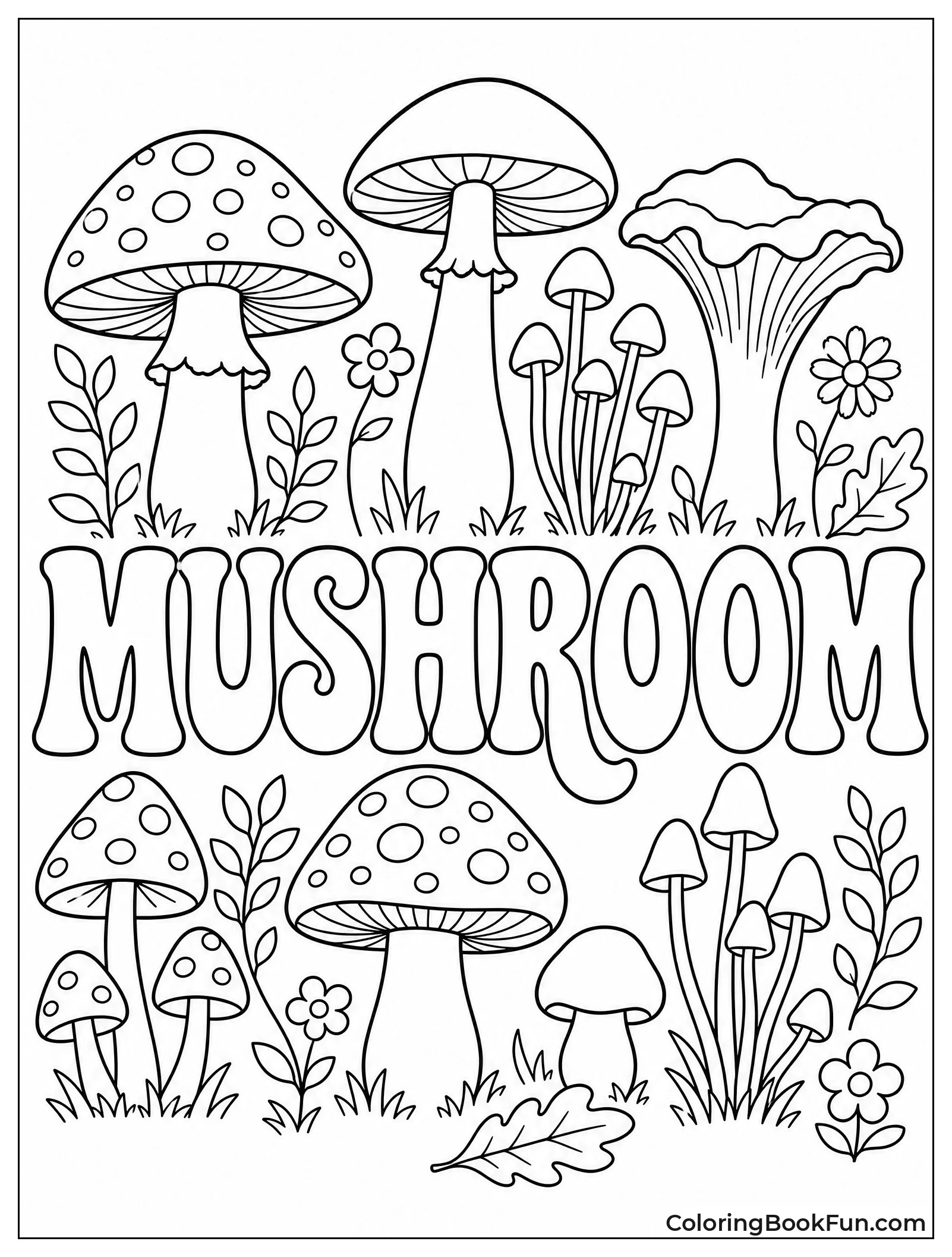 Word Mushroom with Tiny Fungi