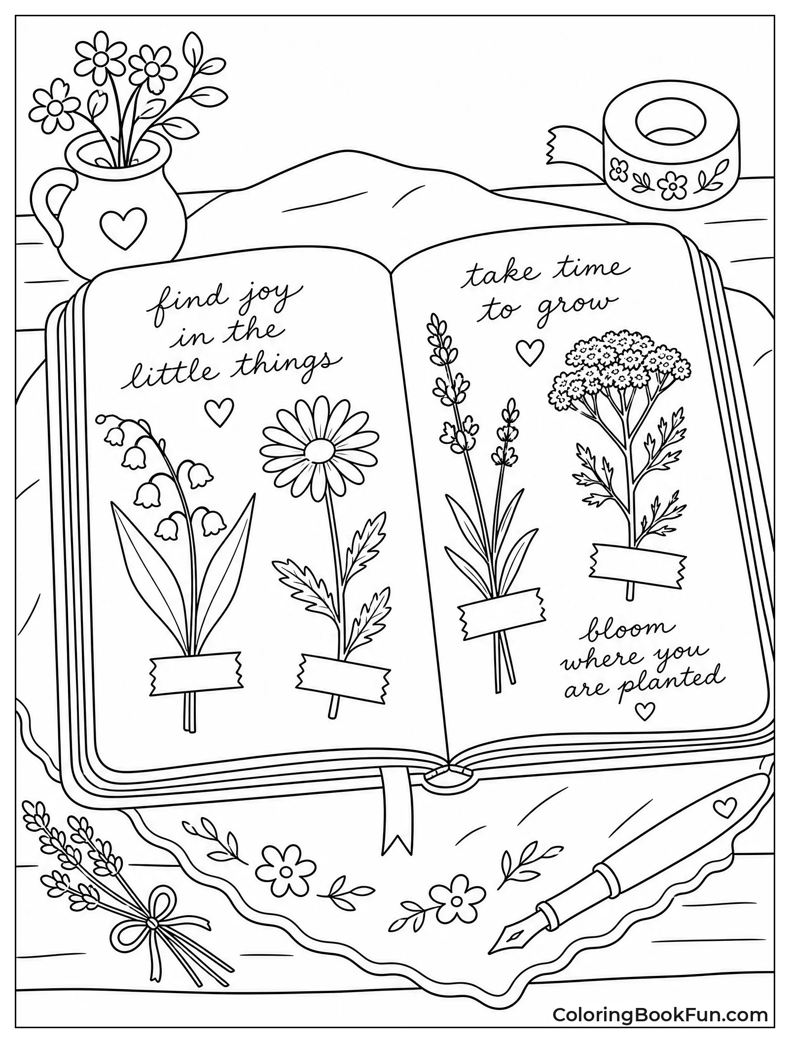 Open Diary with Pressed Flowers