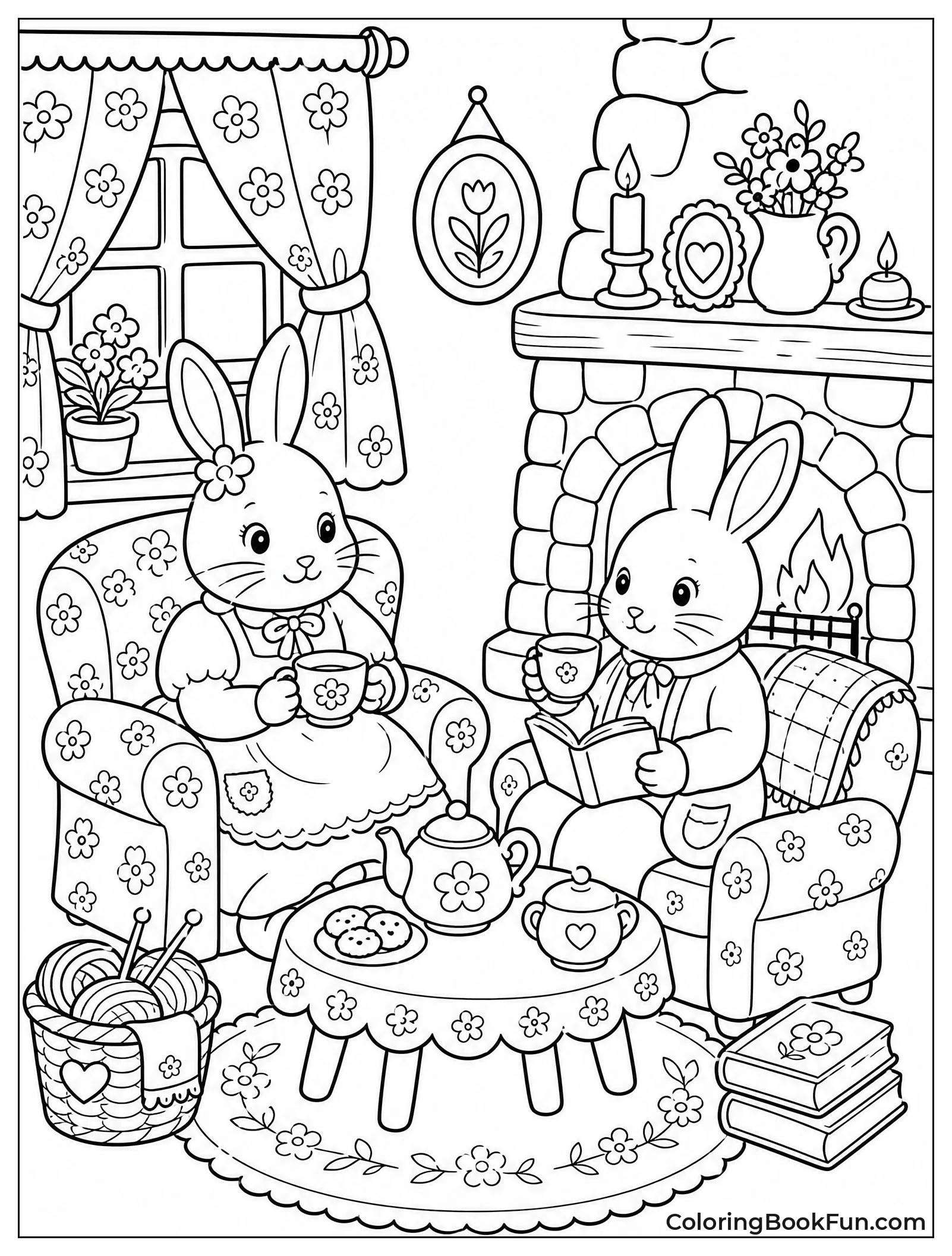 Rabbits Relaxing in a Cozy Room