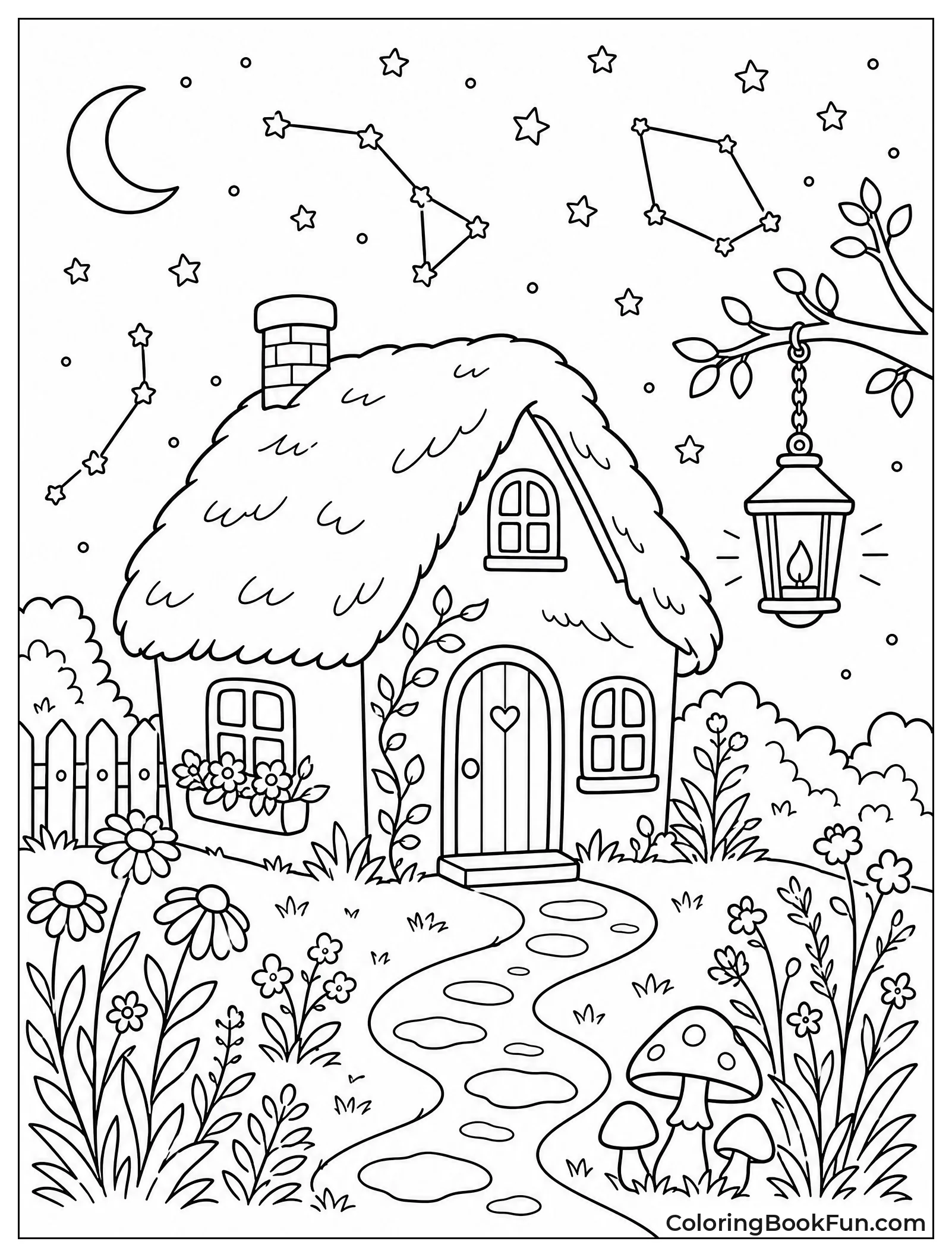 Cottage under a Starry Night Sky