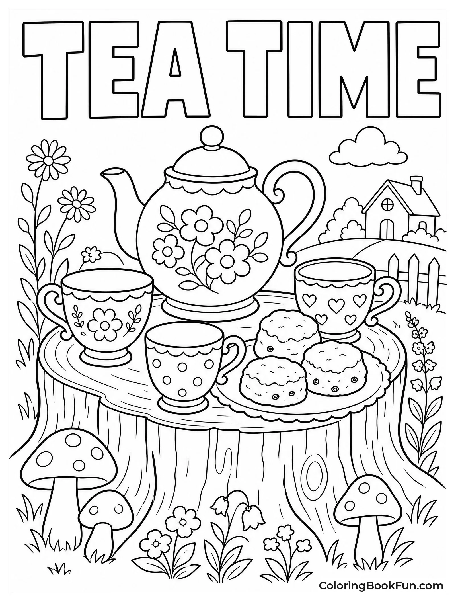 Tea Set on a Wooden Stump