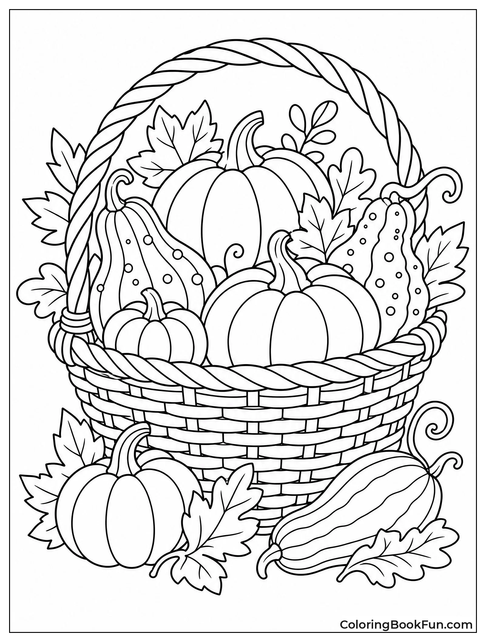 Basket Overflowing with Pumpkins and Gourds